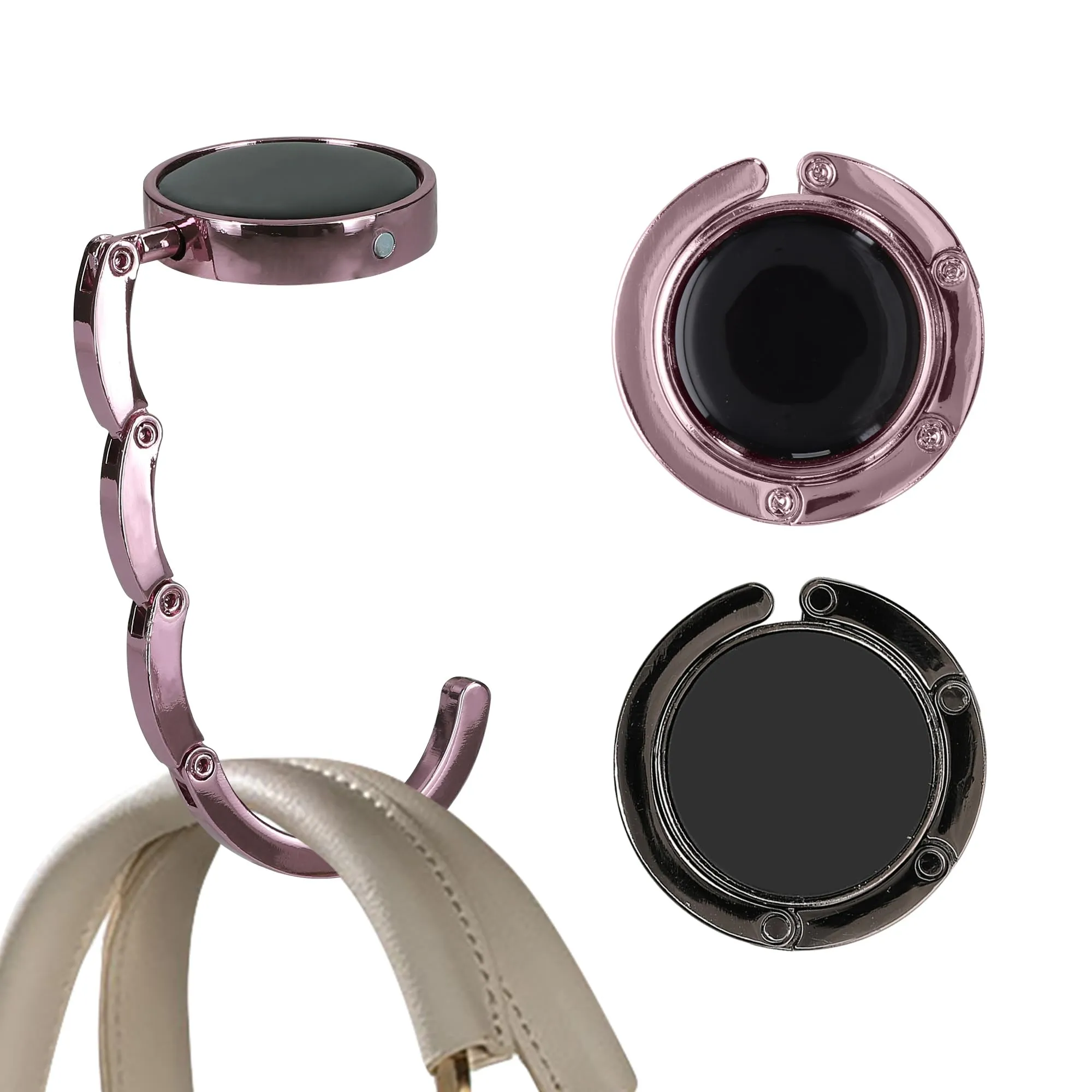 kwmobile Set 2x Gancio Borsa da Tavolo Pieghevole Antiscivolo Antigraffio - nero/rosa chiaro - immagine 8