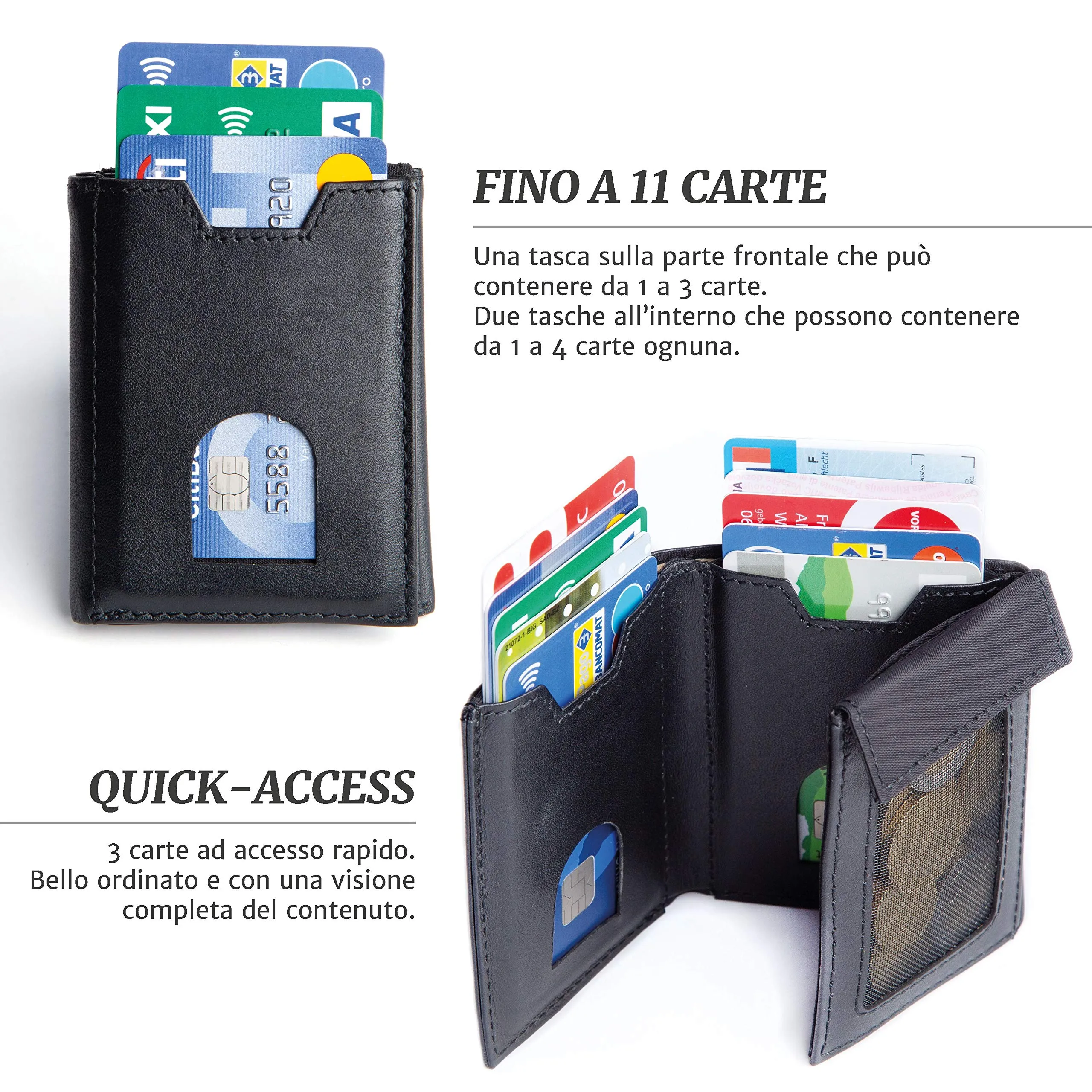 The Good Mate Portafoglio Uomo Slim in Pelle Vera con Portamonete e Protezione RFID - Nero - immagine 3