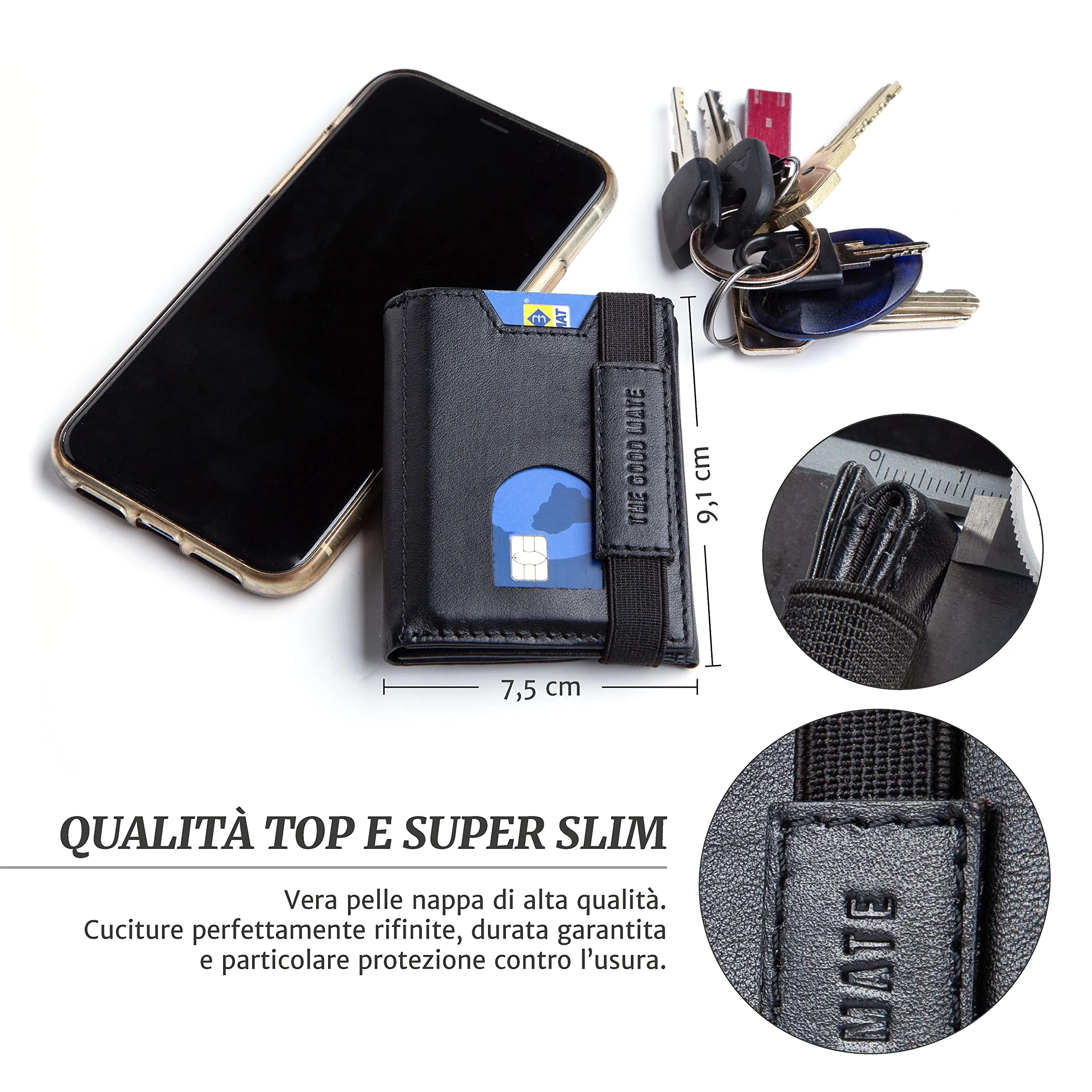 The Good Mate Portafoglio Uomo Slim in Pelle Vera con Portamonete e Protezione RFID - Nero - immagine 6