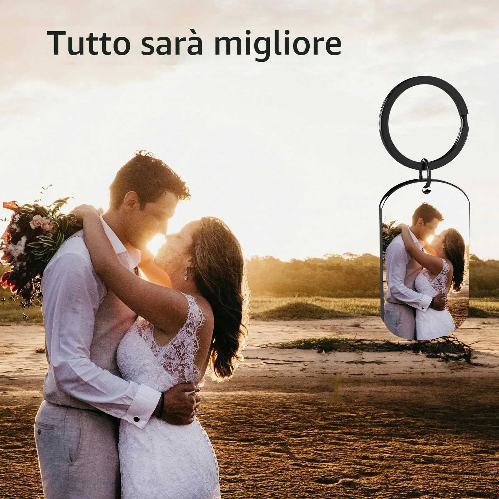 Eiwoty Portachiavi personalizzato con foto e testo, doppia faccia, Argento B - immagine 6