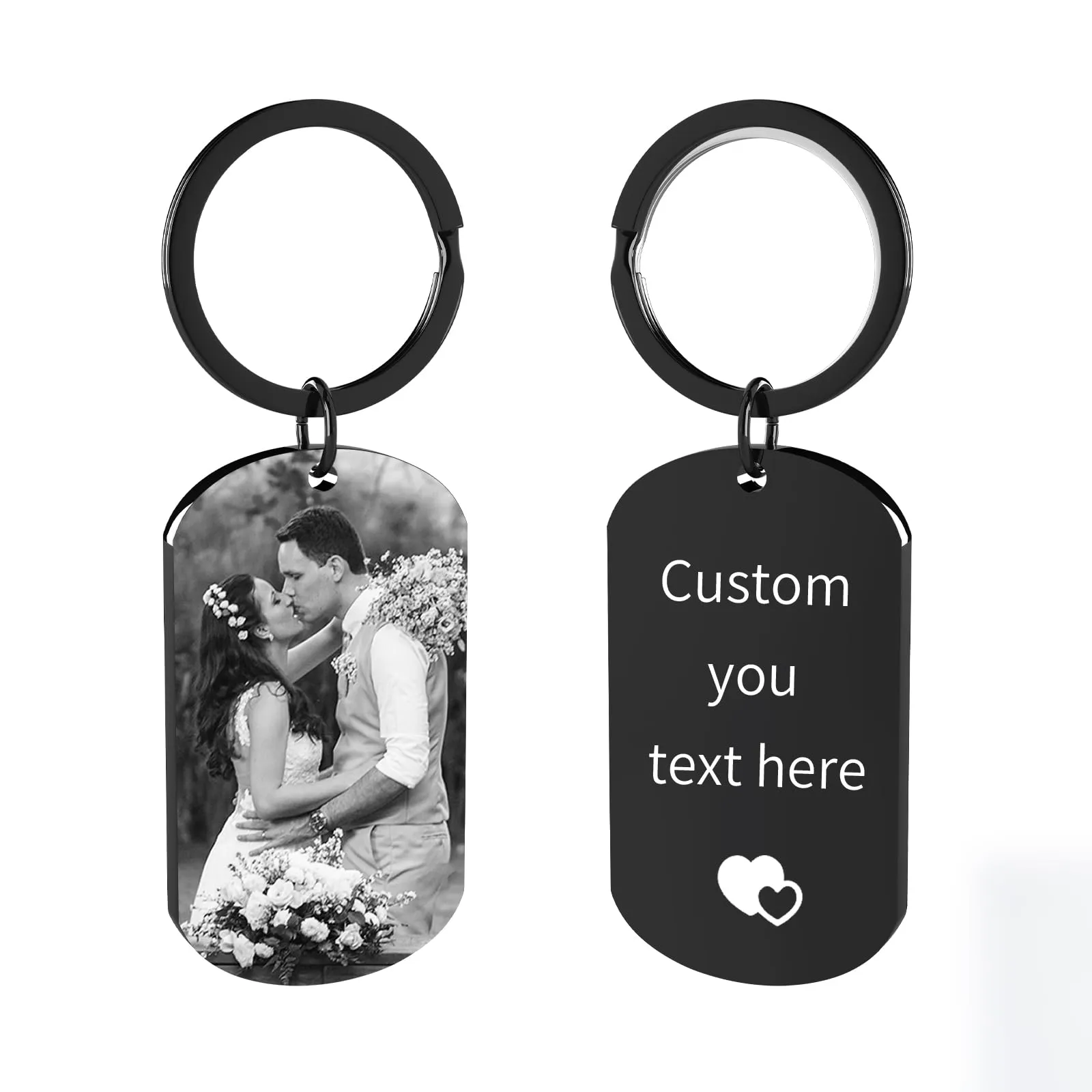 Eiwoty Portachiavi personalizzato con foto e testo doppia faccia, Nero-B - immagine 1