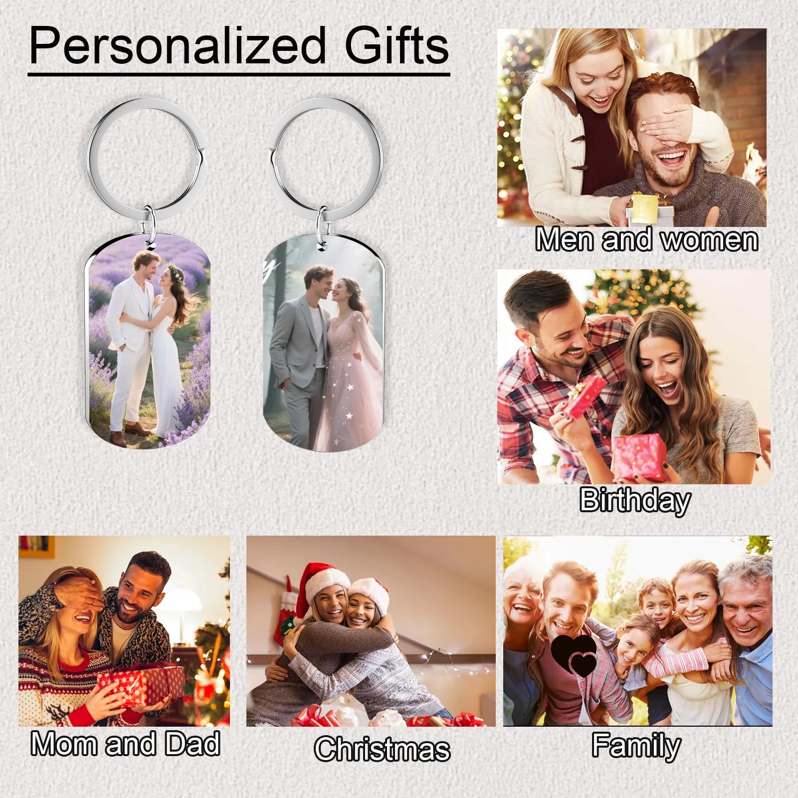 Eiwoty Portachiavi personalizzato con foto e testo doppia faccia, Nero-B - immagine 4