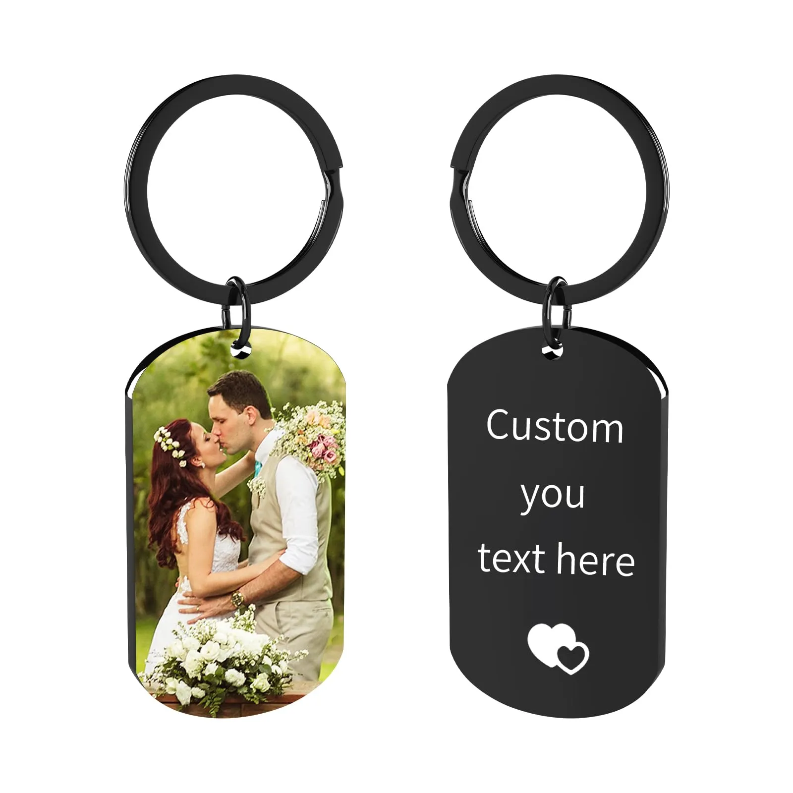 Eiwoty Portachiavi Personalizzato con Foto e Testo, Doppia Faccia, Black-a - immagine 1