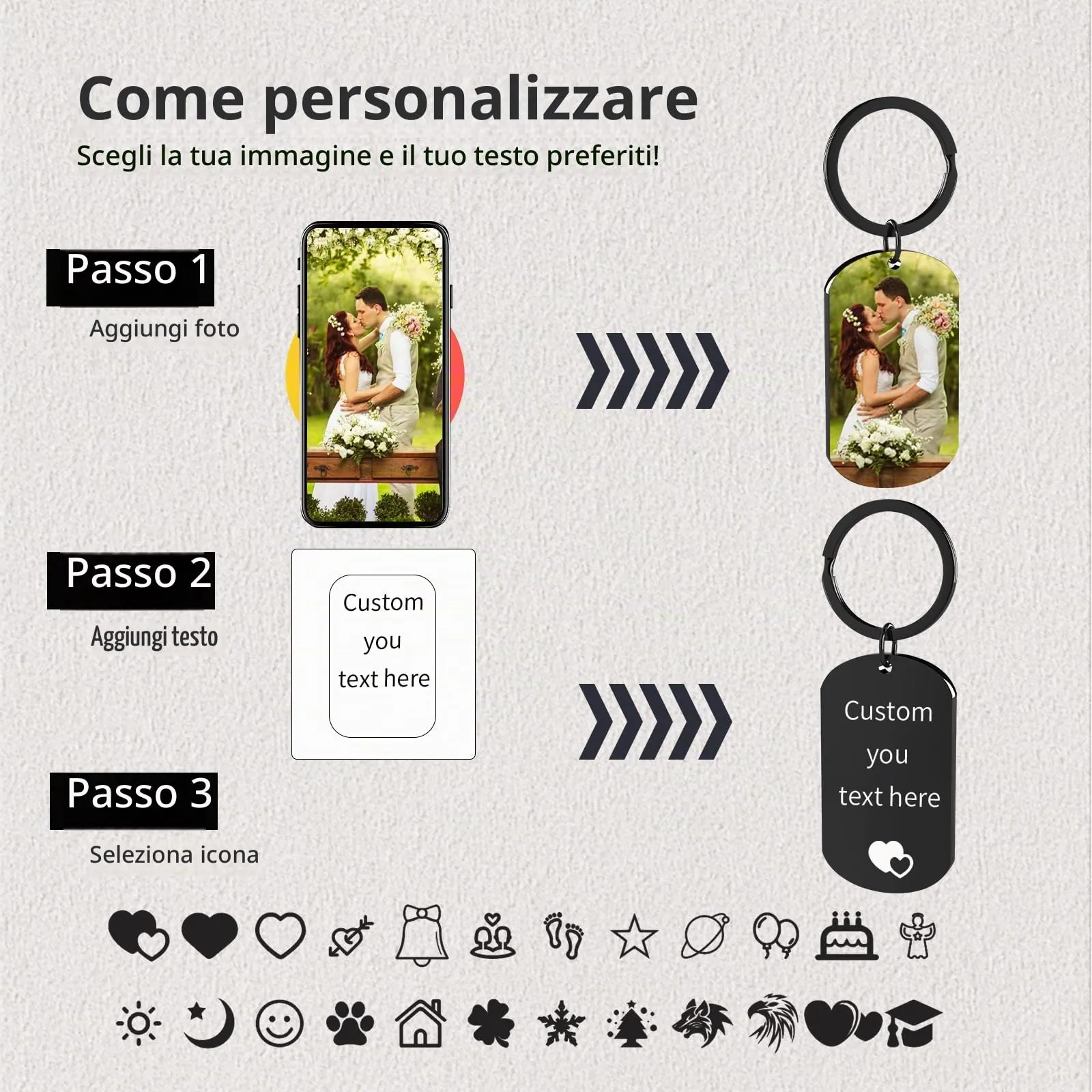 Eiwoty Portachiavi Personalizzato con Foto e Testo, Doppia Faccia, Black-a - immagine 2