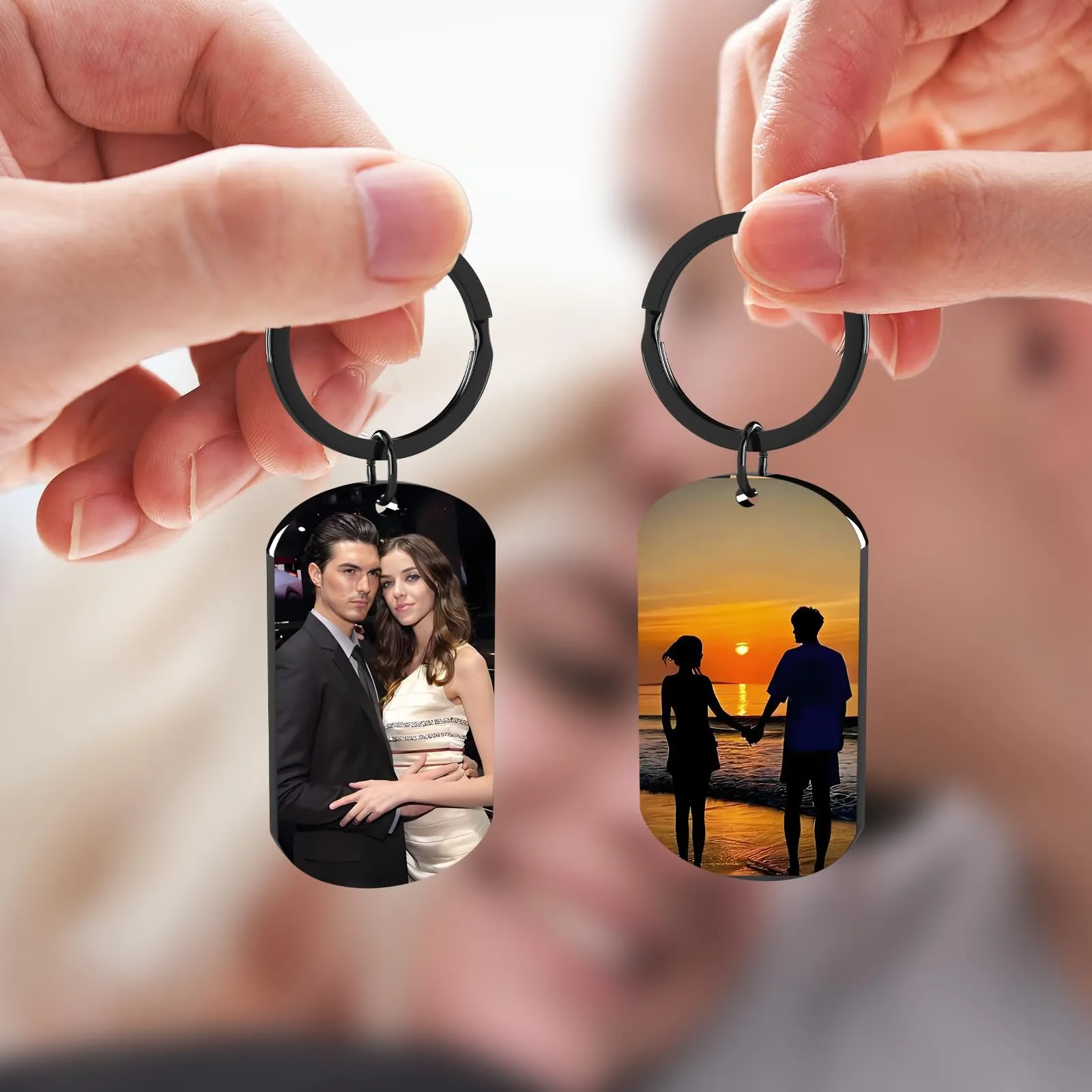 Eiwoty Portachiavi Personalizzato con Foto e Testo, Doppia Faccia, Black-a - immagine 6