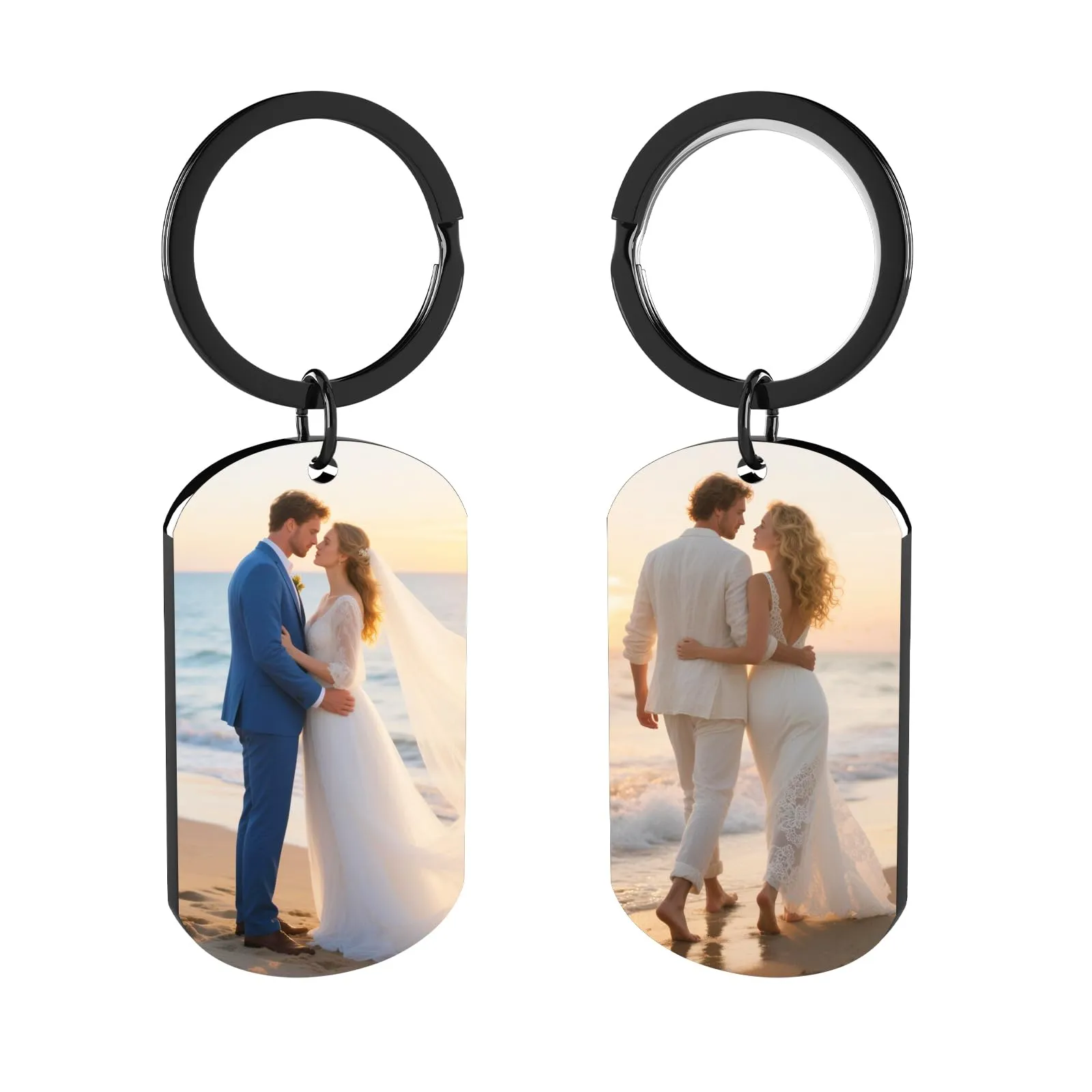 Eiwoty Portachiavi Personalizzato con Foto e Testo, Doppia Faccia, Black-c - immagine 1