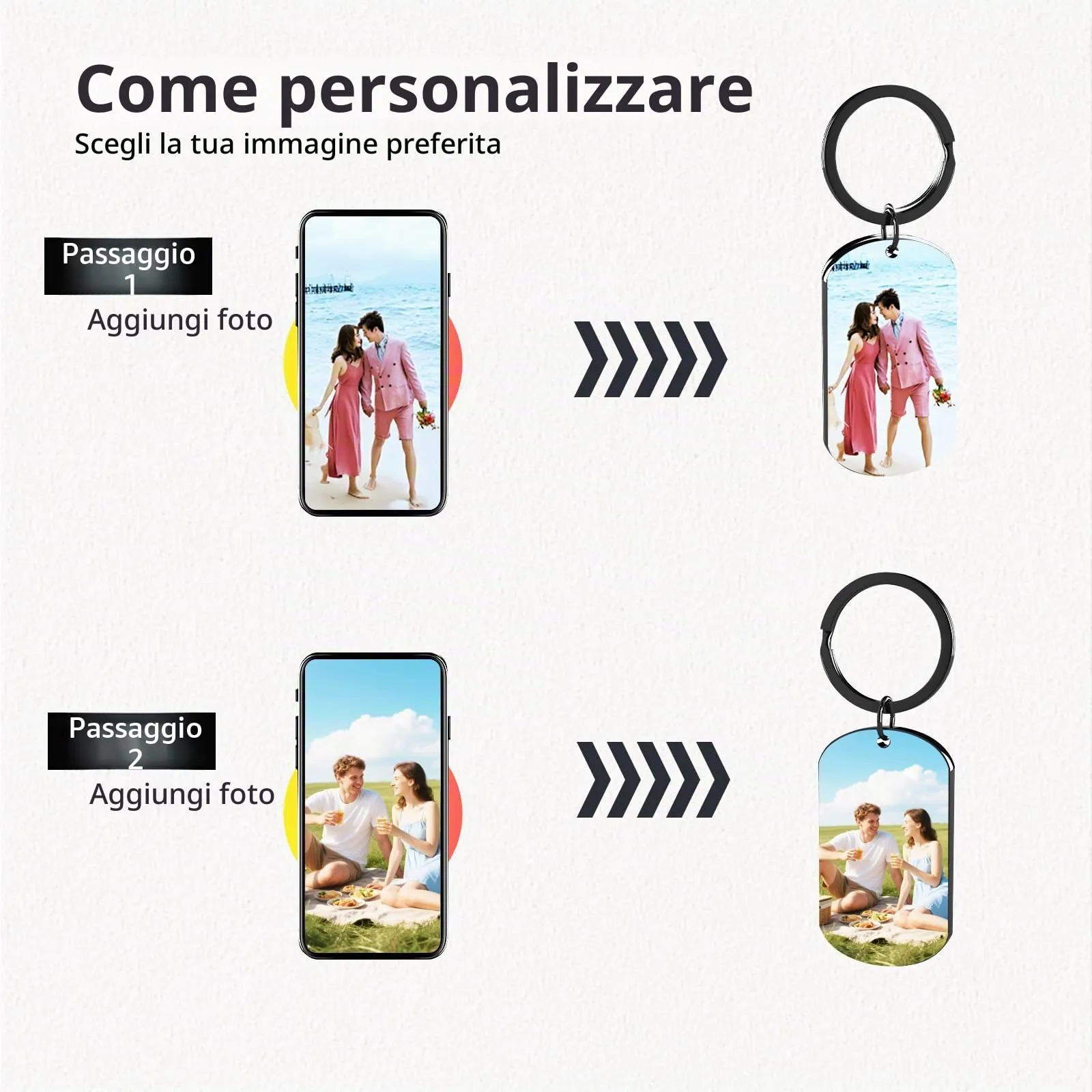 Eiwoty Portachiavi Personalizzato con Foto e Testo, Doppia Faccia, Black-c - immagine 2