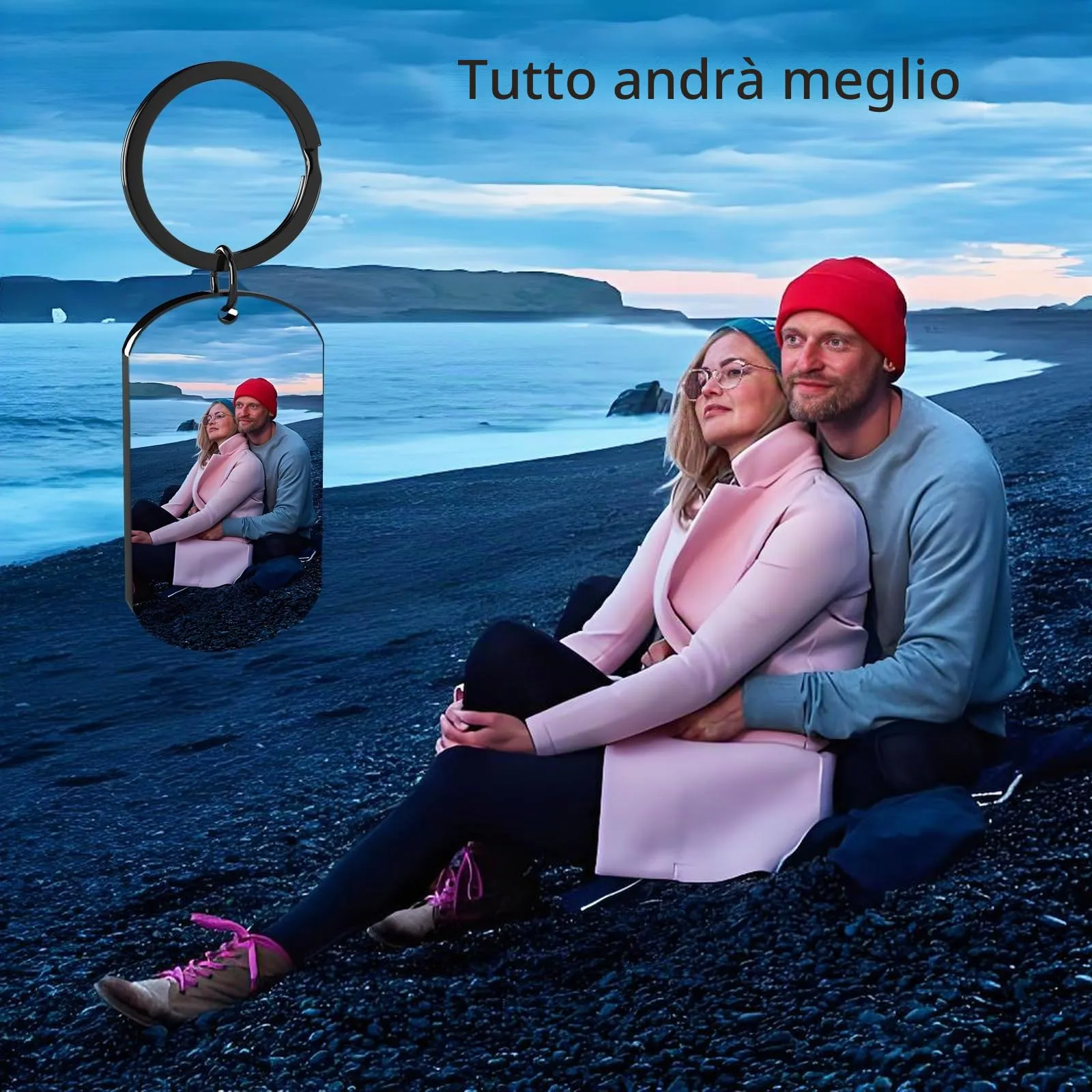 Eiwoty Portachiavi Personalizzato con Foto e Testo, Doppia Faccia, Black-c - immagine 3
