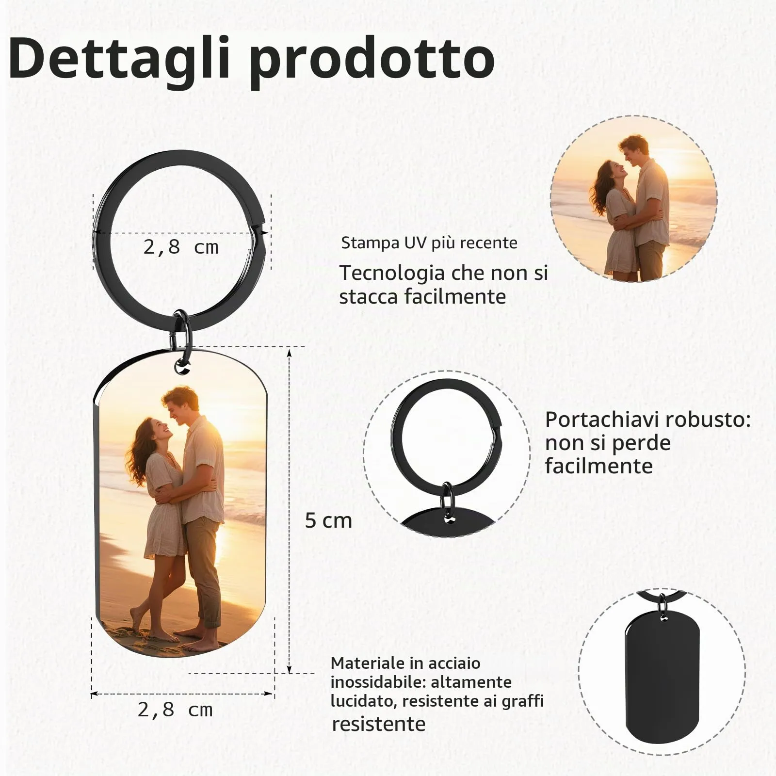 Eiwoty Portachiavi personalizzato con foto e testo doppia faccia, Nero-D - immagine 3