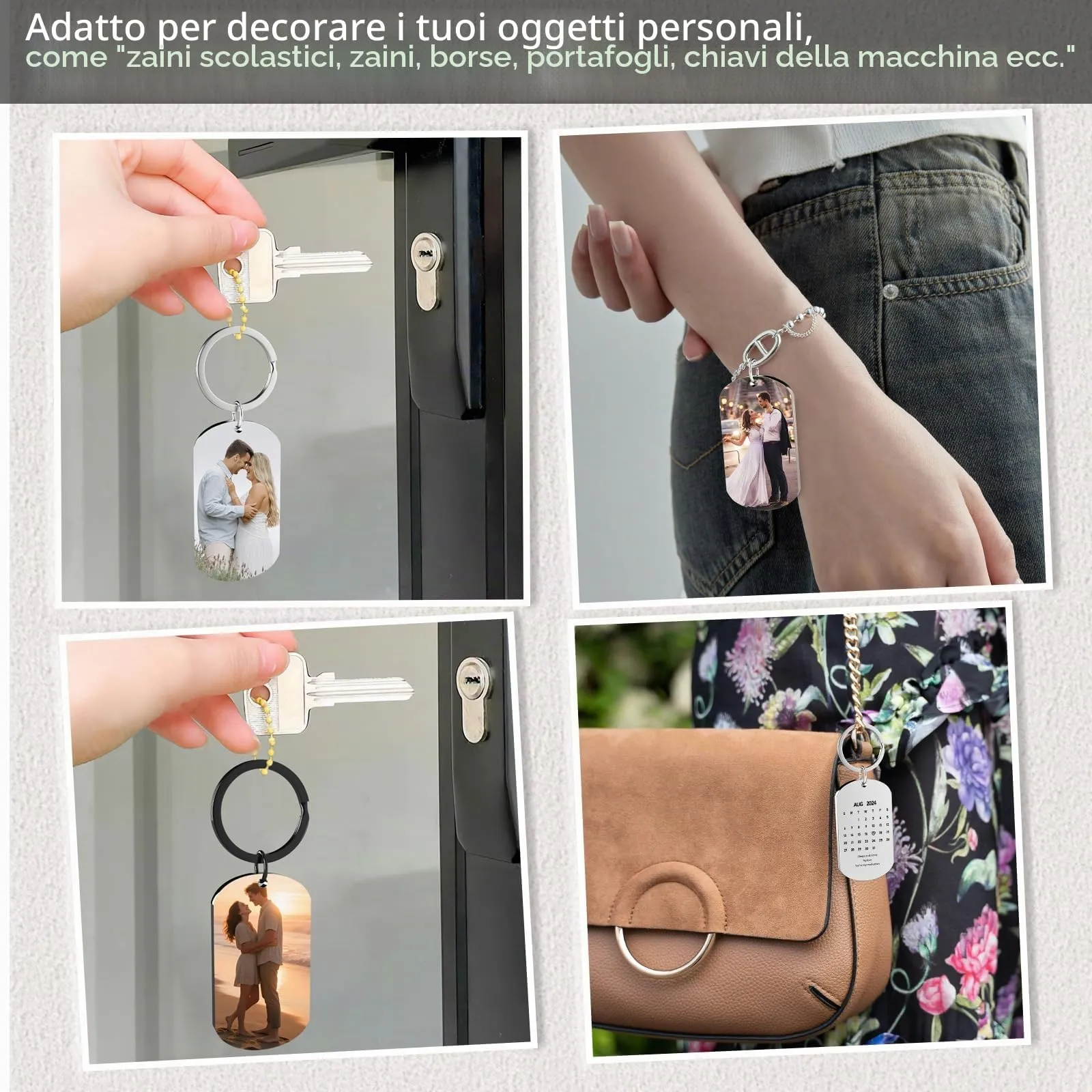 Eiwoty Portachiavi personalizzato con foto e testo doppia faccia, Nero-D - immagine 4