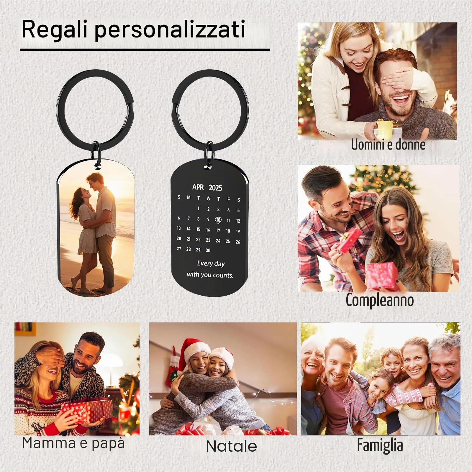 Eiwoty Portachiavi personalizzato con foto e testo doppia faccia, Nero-D - immagine 5