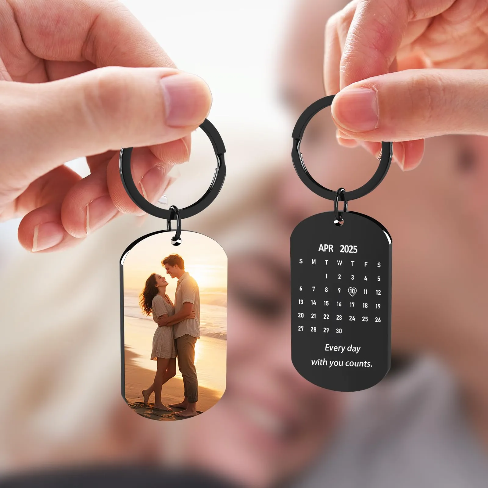 Eiwoty Portachiavi personalizzato con foto e testo doppia faccia, Nero-D - immagine 6