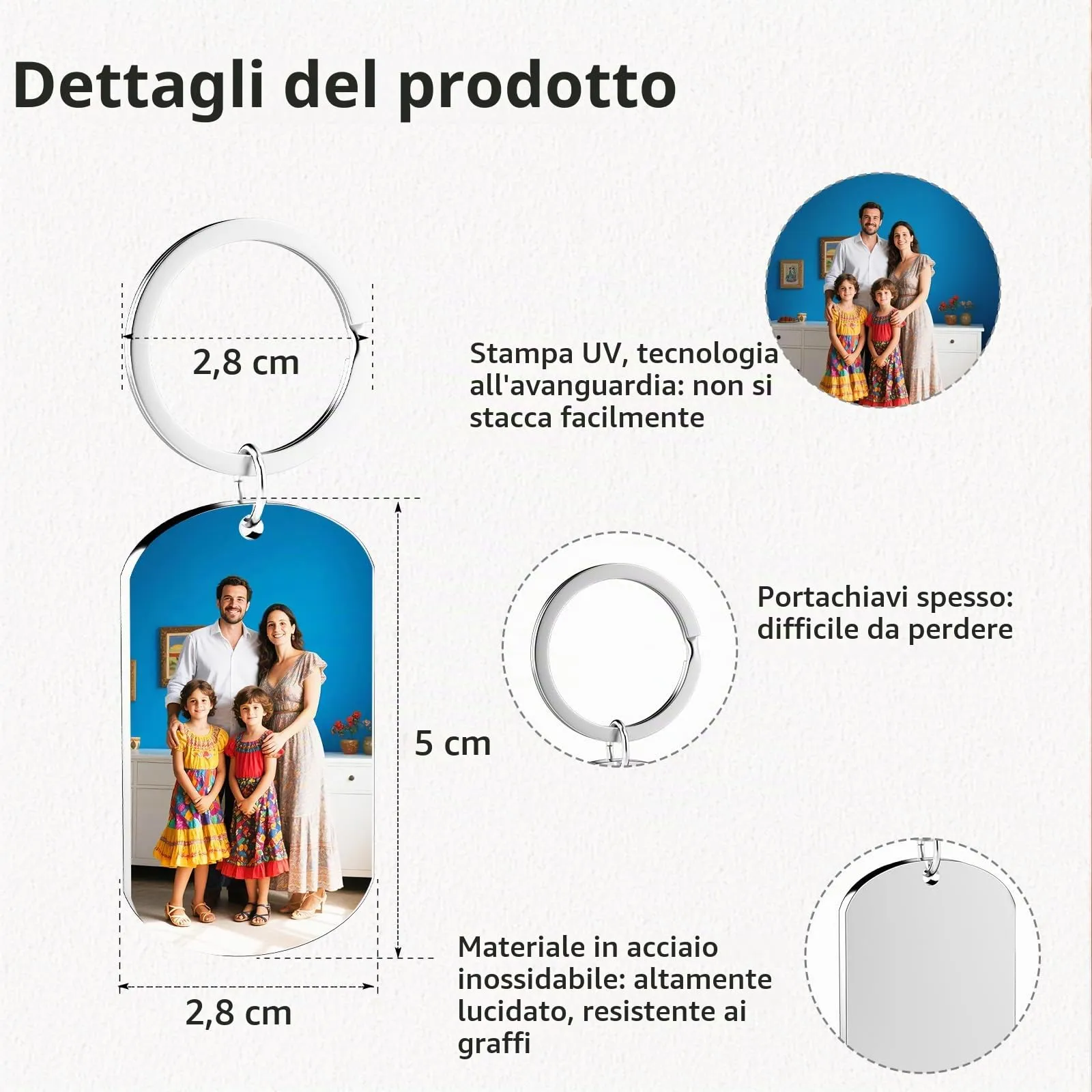 Eiwoty Portachiavi personalizzato con foto e testo, doppia faccia, Argento D - immagine 3