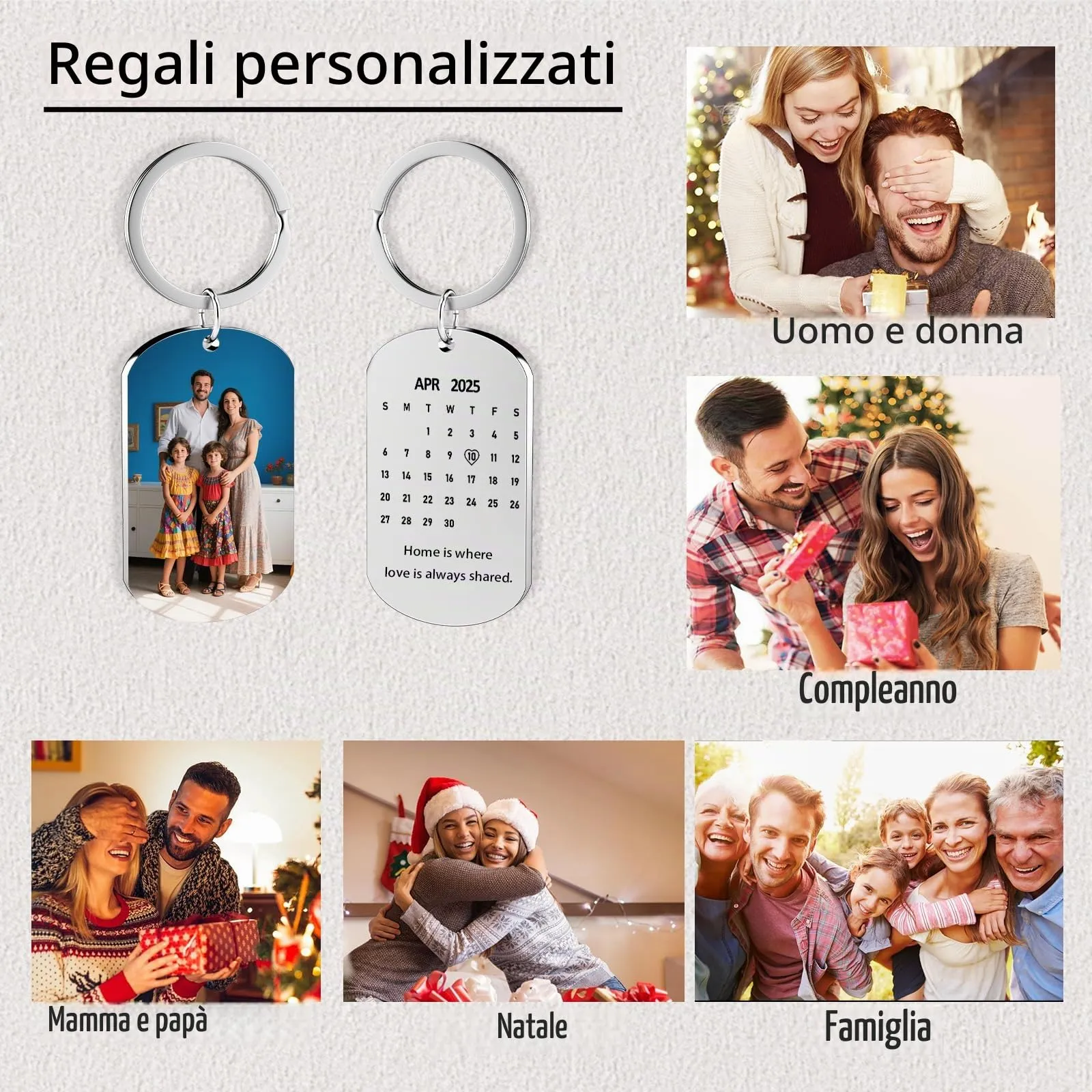 Eiwoty Portachiavi personalizzato con foto e testo, doppia faccia, Argento D - immagine 5