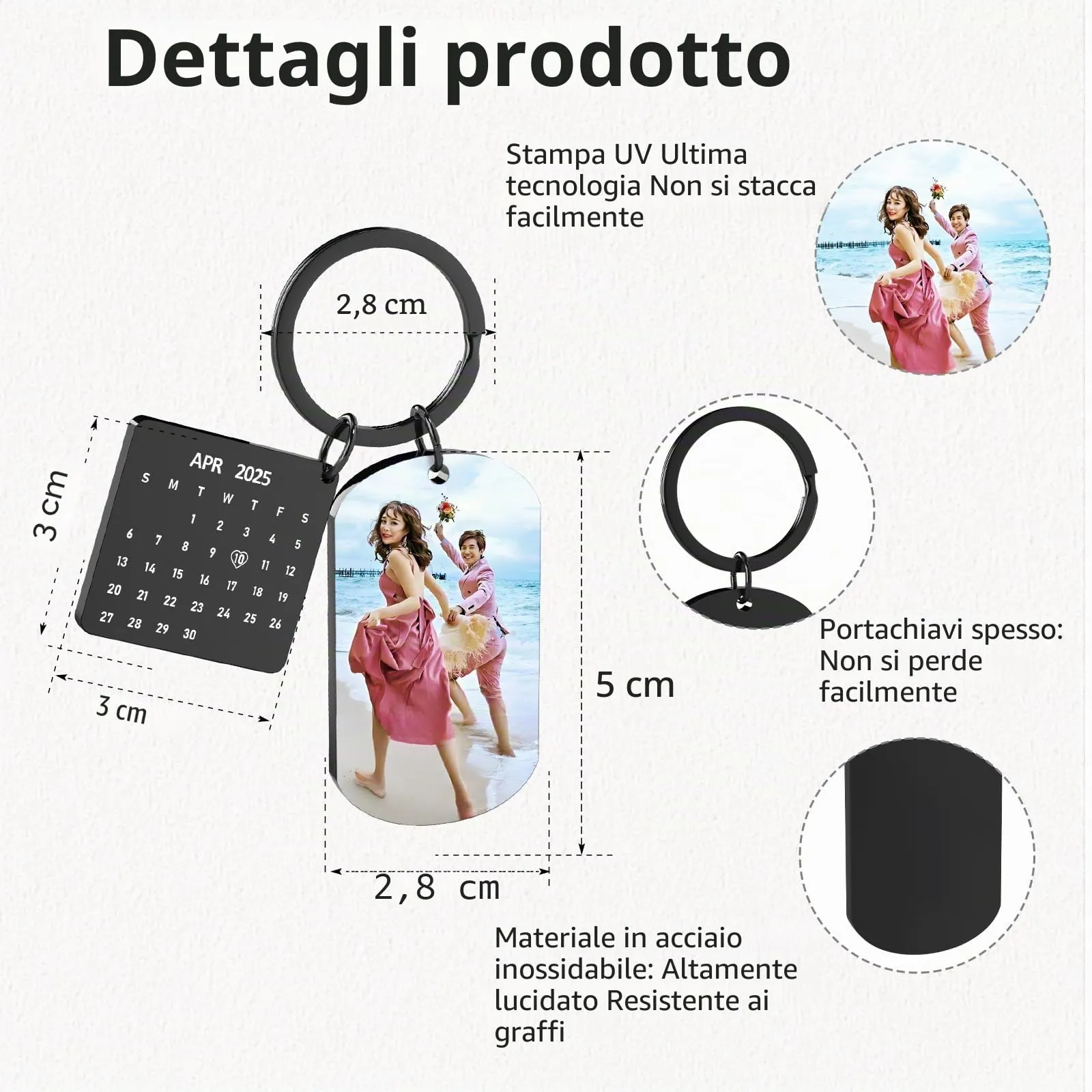 Eiwoty Portachiavi personalizzato con foto e testo, doppia faccia, Nero-e - immagine 3