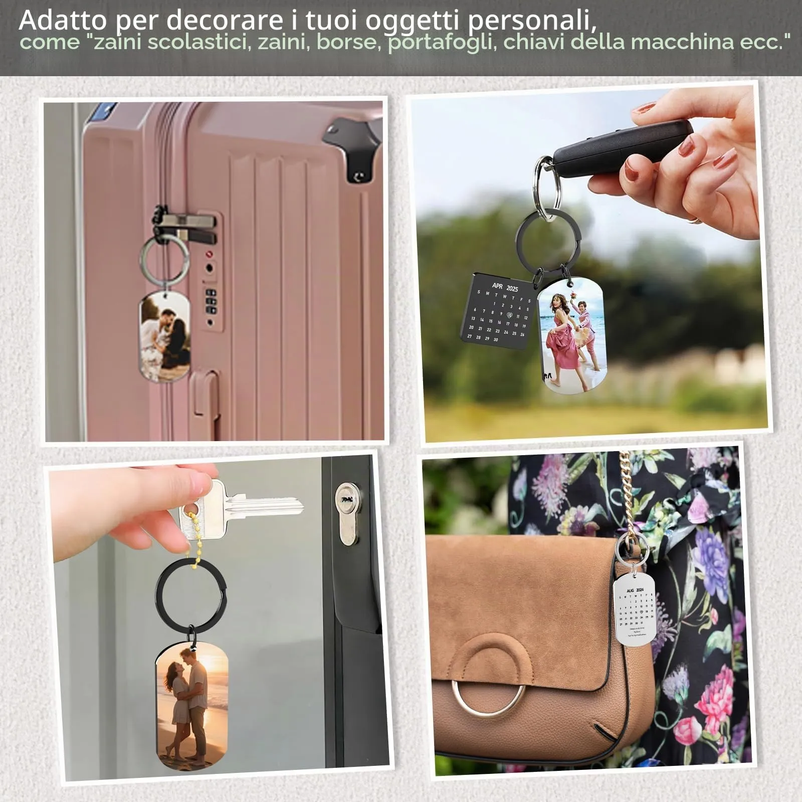 Eiwoty Portachiavi personalizzato con foto e testo, doppia faccia, Nero-e - immagine 4