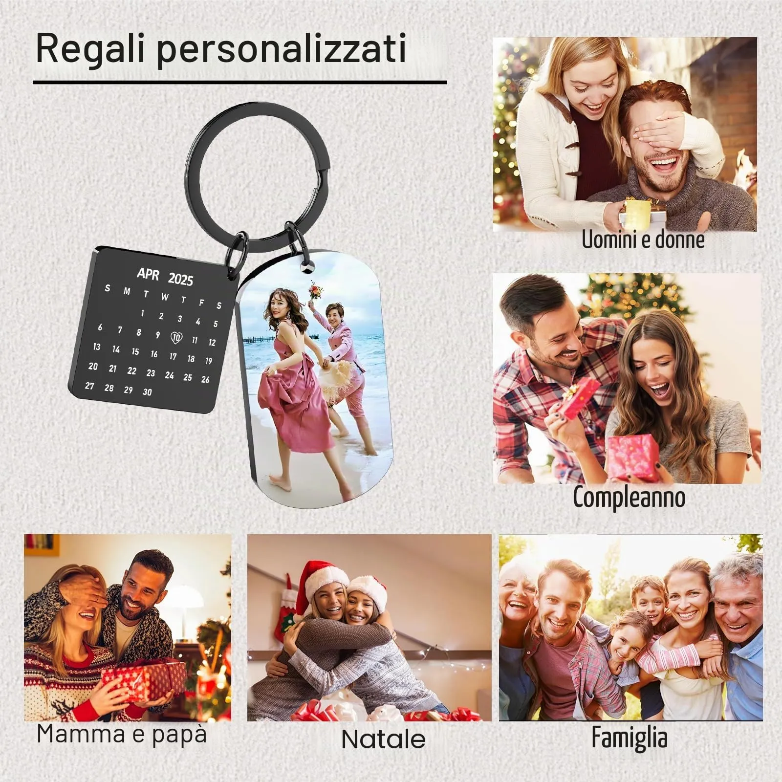 Eiwoty Portachiavi personalizzato con foto e testo, doppia faccia, Nero-e - immagine 5