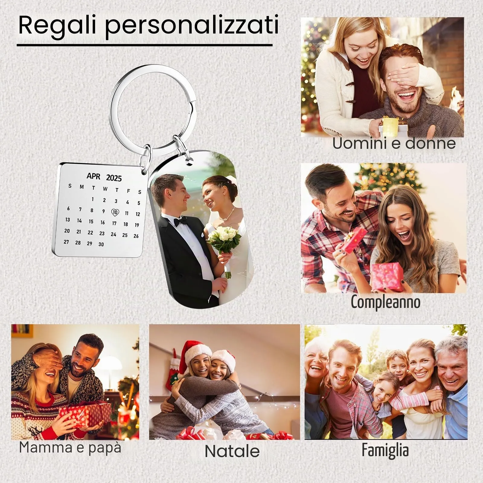 Eiwoty Portachiavi Personalizzato con Foto e Testo, Doppia Faccia, Argento E - immagine 5
