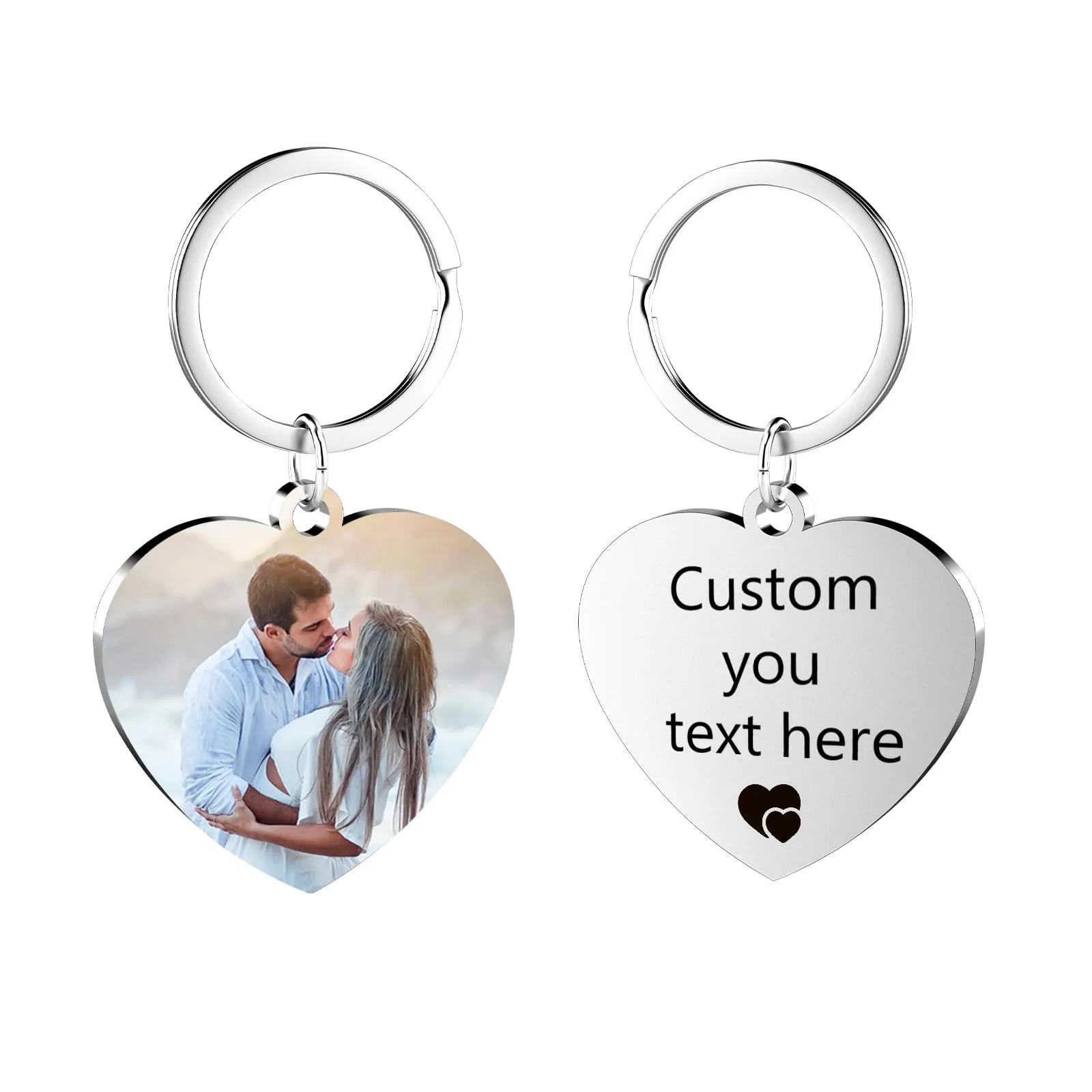 Eiwoty Portachiavi Personalizzato con Foto e Testo, Doppia Faccia, Argento G - immagine 1