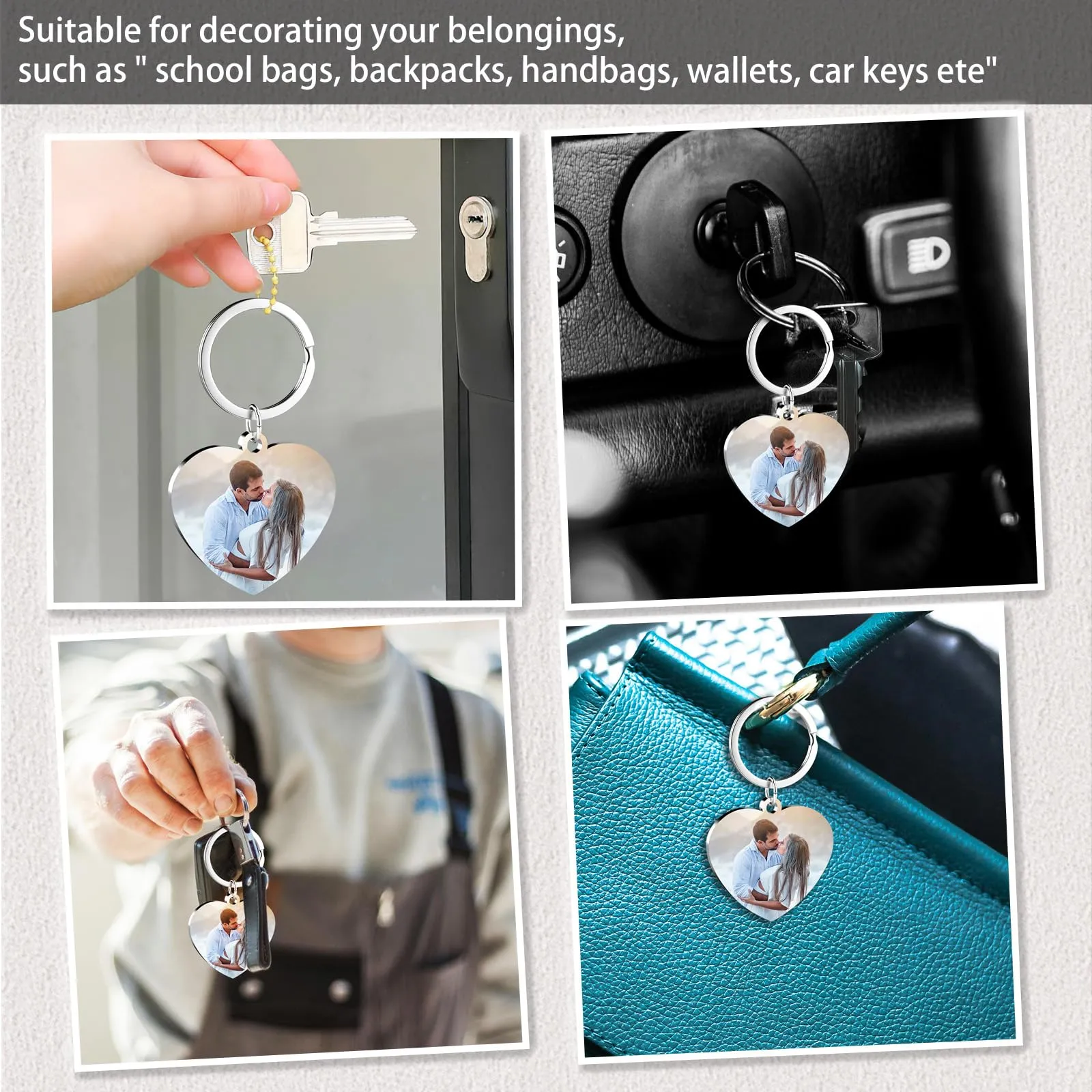 Eiwoty Portachiavi Personalizzato con Foto e Testo, Doppia Faccia, Argento G - immagine 4