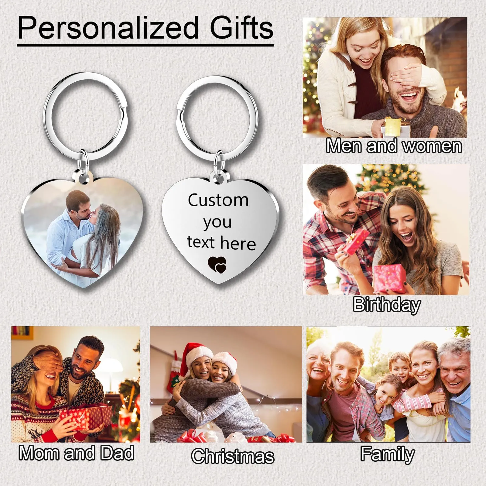 Eiwoty Portachiavi Personalizzato con Foto e Testo, Doppia Faccia, Argento G - immagine 5