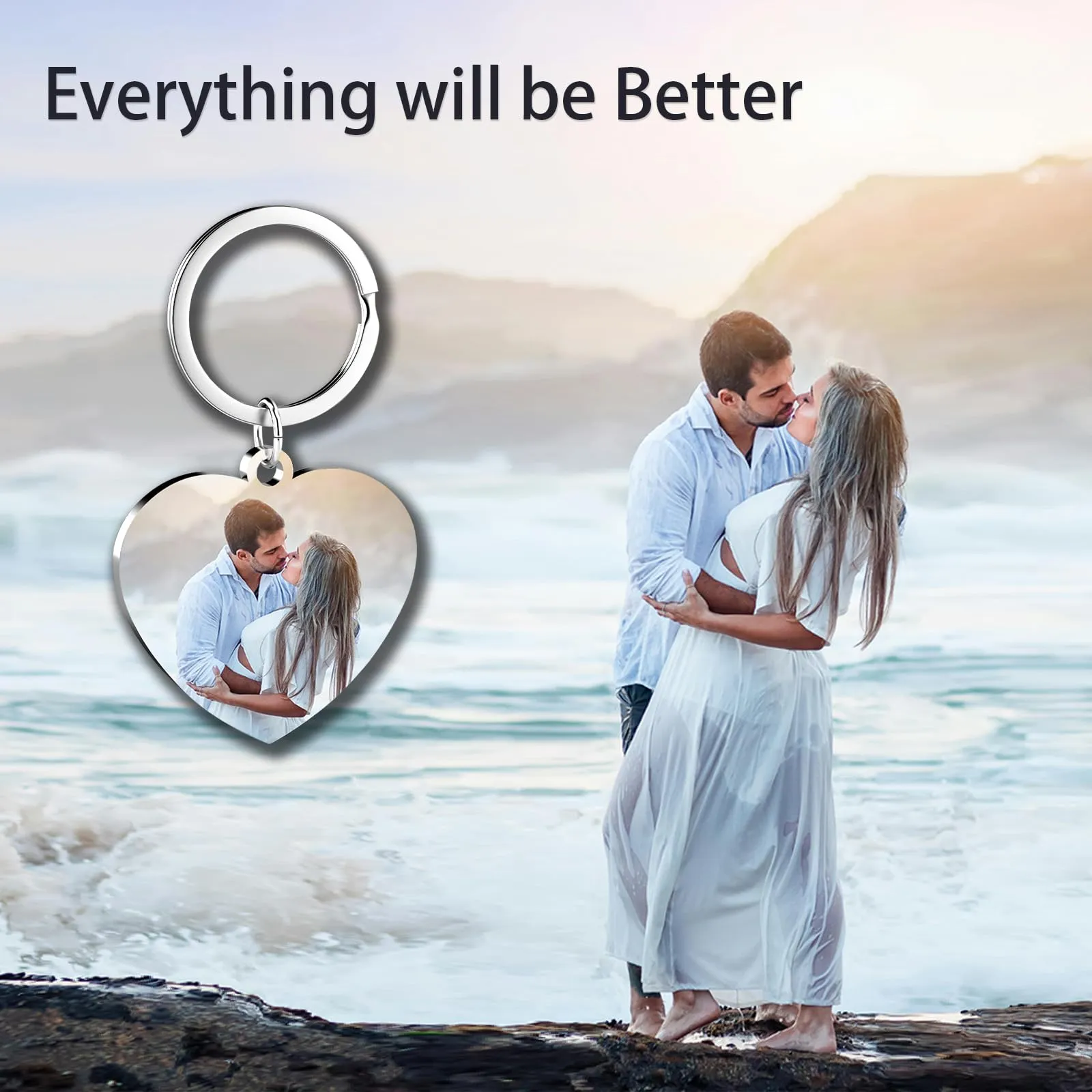 Eiwoty Portachiavi Personalizzato con Foto e Testo, Doppia Faccia, Argento G - immagine 6