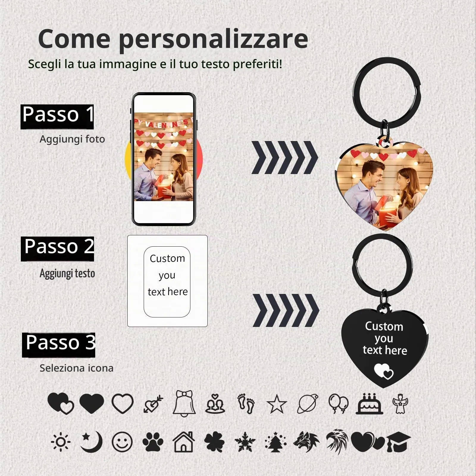 Eiwoty Portachiavi Personalizzato con Immagine e Testo a Doppia Faccia, B8 - immagine 2