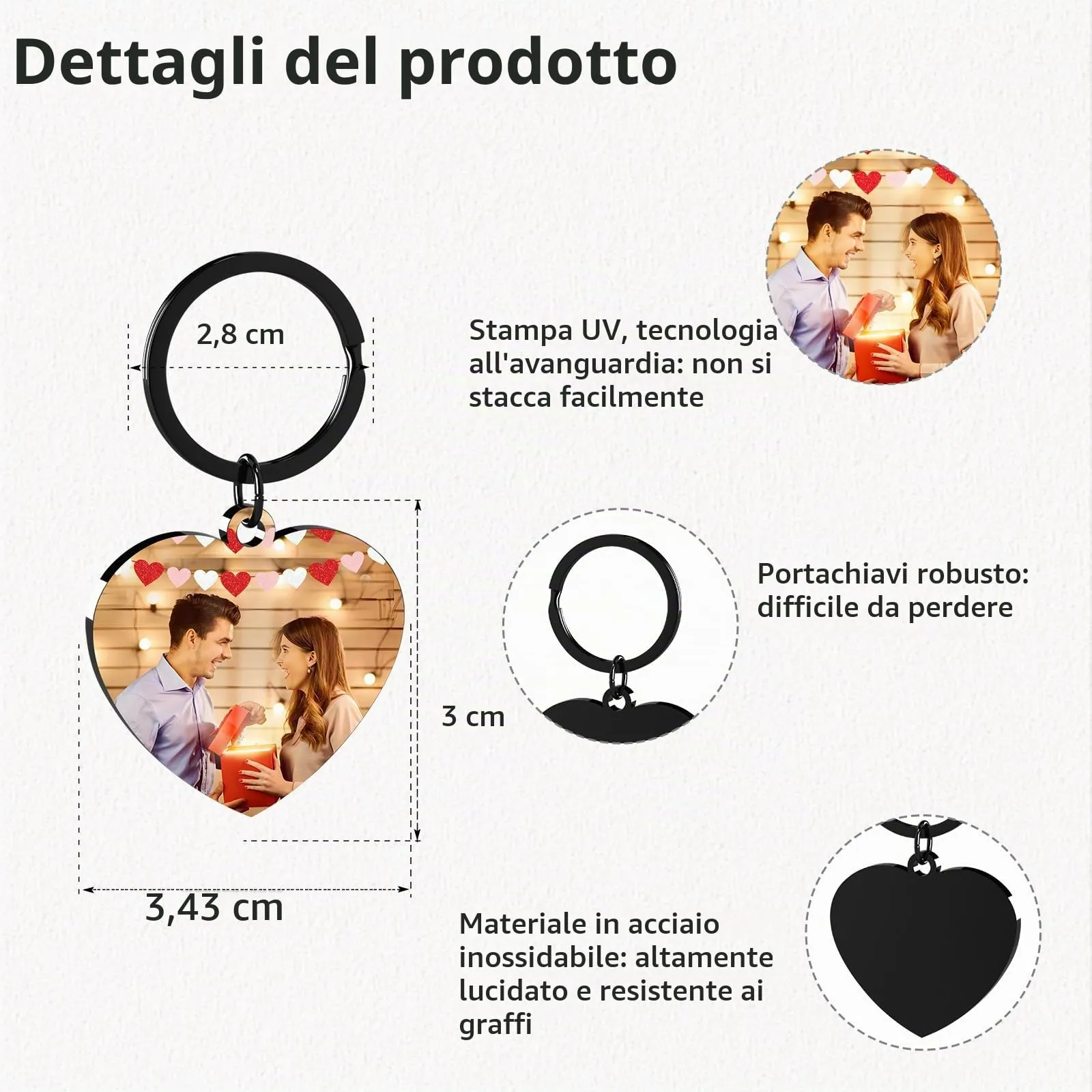 Eiwoty Portachiavi Personalizzato con Immagine e Testo a Doppia Faccia, B8 - immagine 3