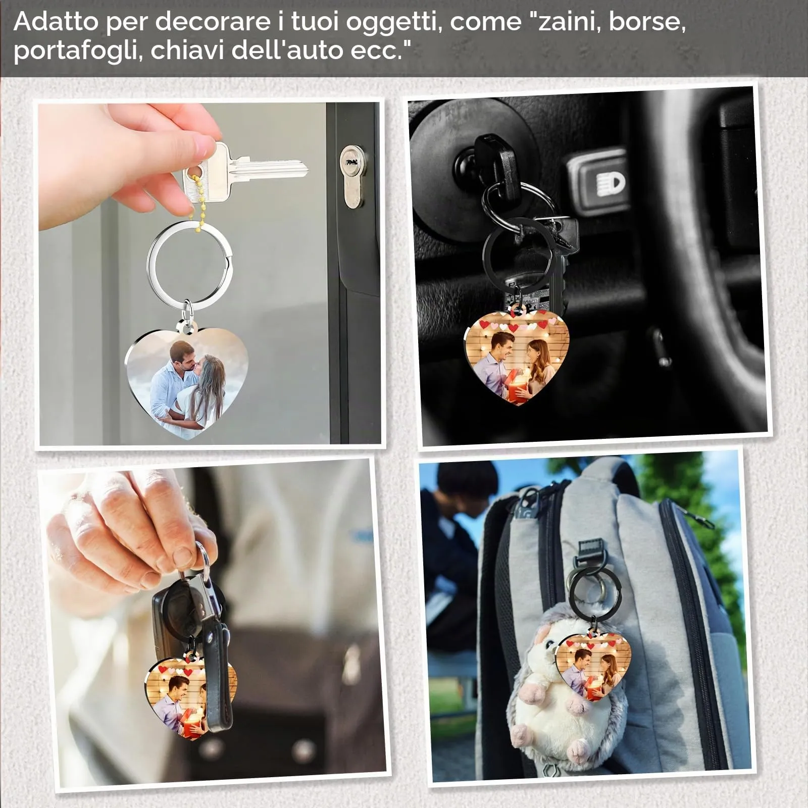 Eiwoty Portachiavi Personalizzato con Immagine e Testo a Doppia Faccia, B8 - immagine 4