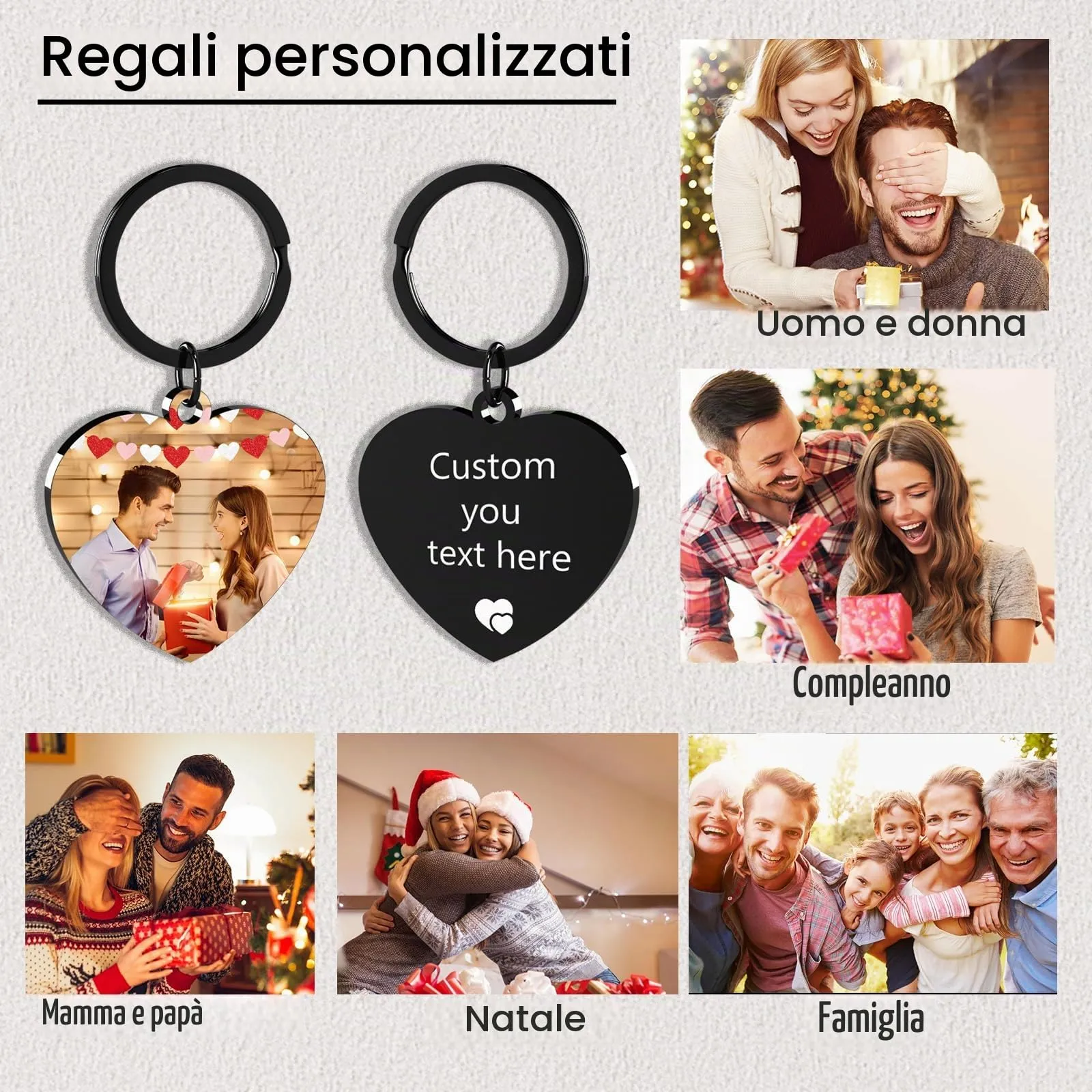Eiwoty Portachiavi Personalizzato con Immagine e Testo a Doppia Faccia, B8 - immagine 5