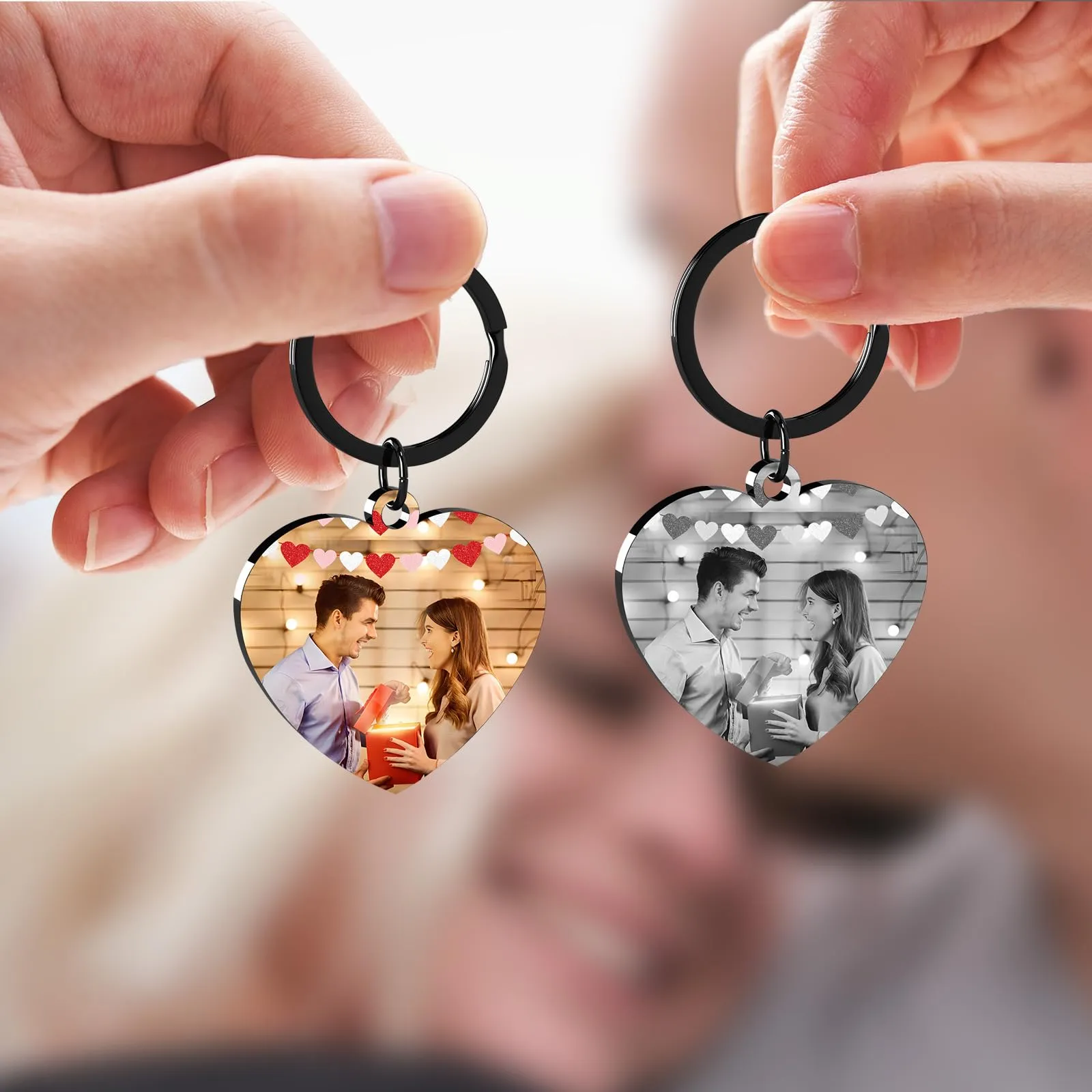 Eiwoty Portachiavi Personalizzato con Immagine e Testo a Doppia Faccia, B8 - immagine 6