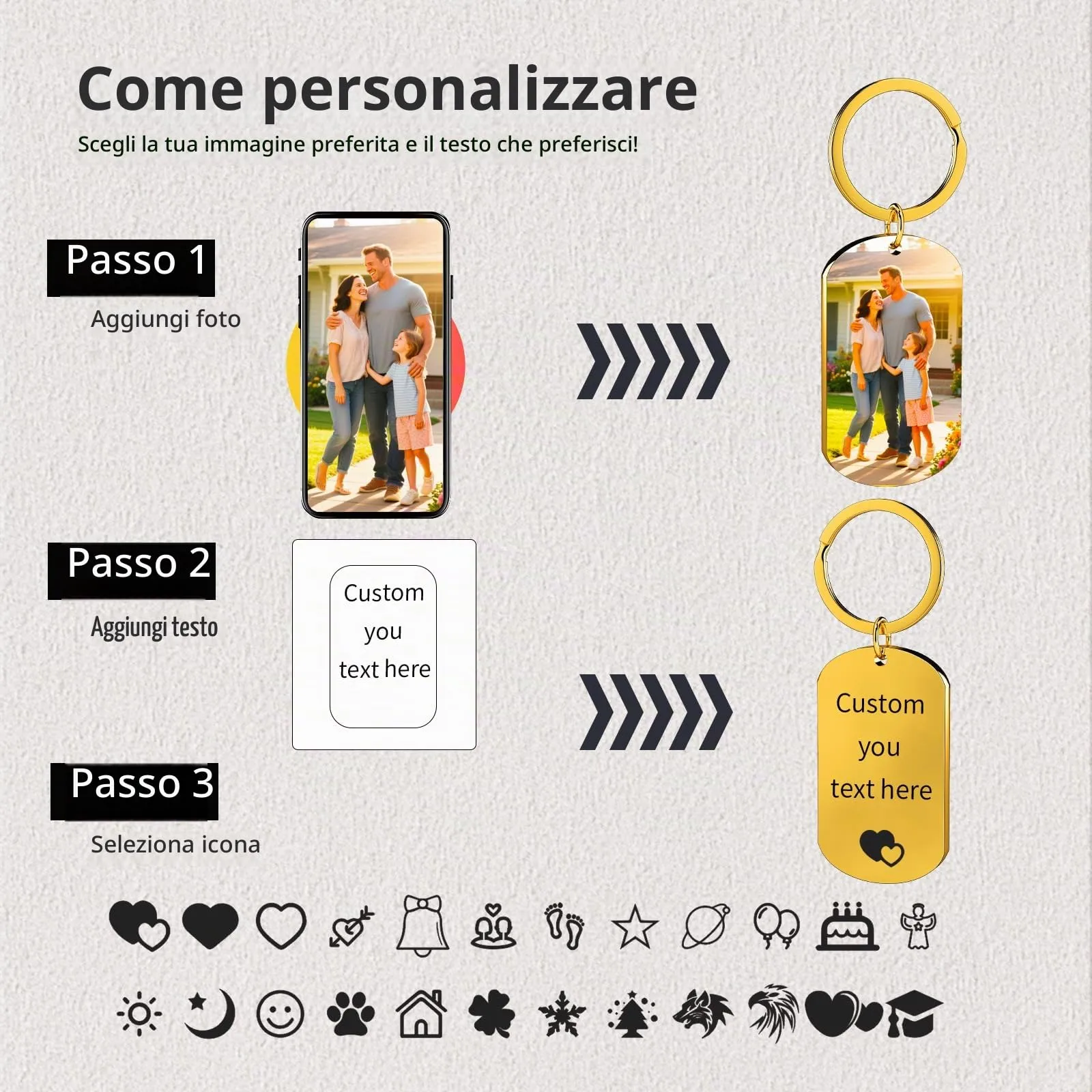 Eiwoty Portachiavi Personalizzato con Immagine e Testo, Doppia Faccia - immagine 2