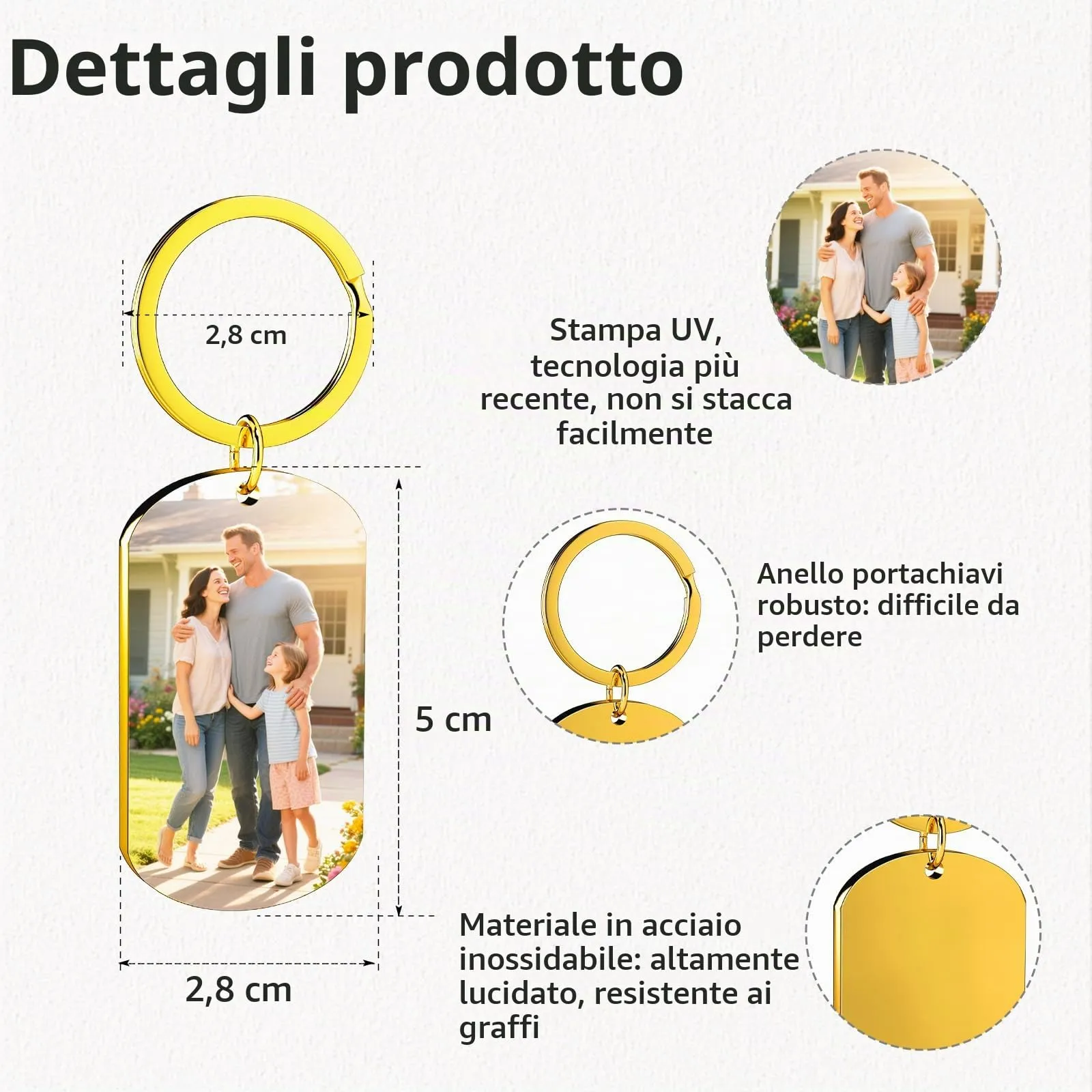 Eiwoty Portachiavi Personalizzato con Immagine e Testo, Doppia Faccia - immagine 3