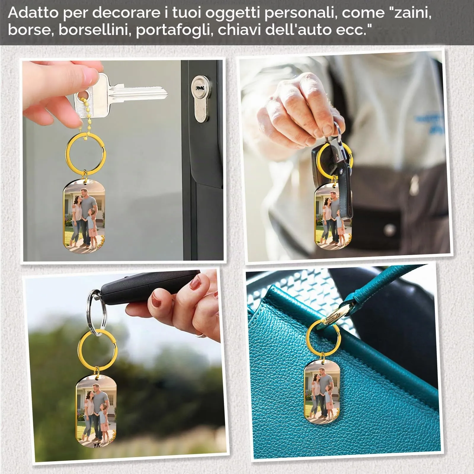 Eiwoty Portachiavi Personalizzato con Immagine e Testo, Doppia Faccia - immagine 4