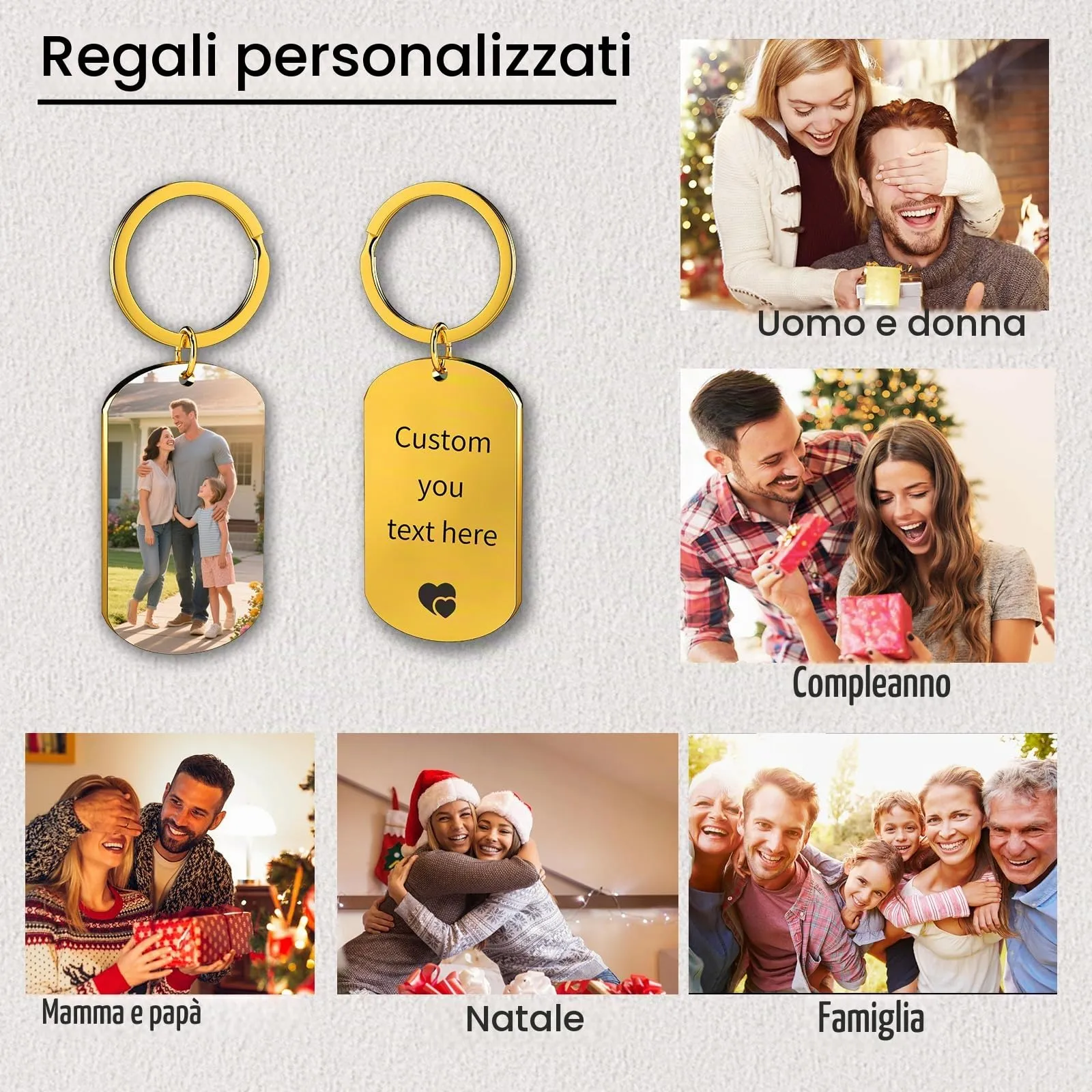 Eiwoty Portachiavi Personalizzato con Immagine e Testo, Doppia Faccia - immagine 5