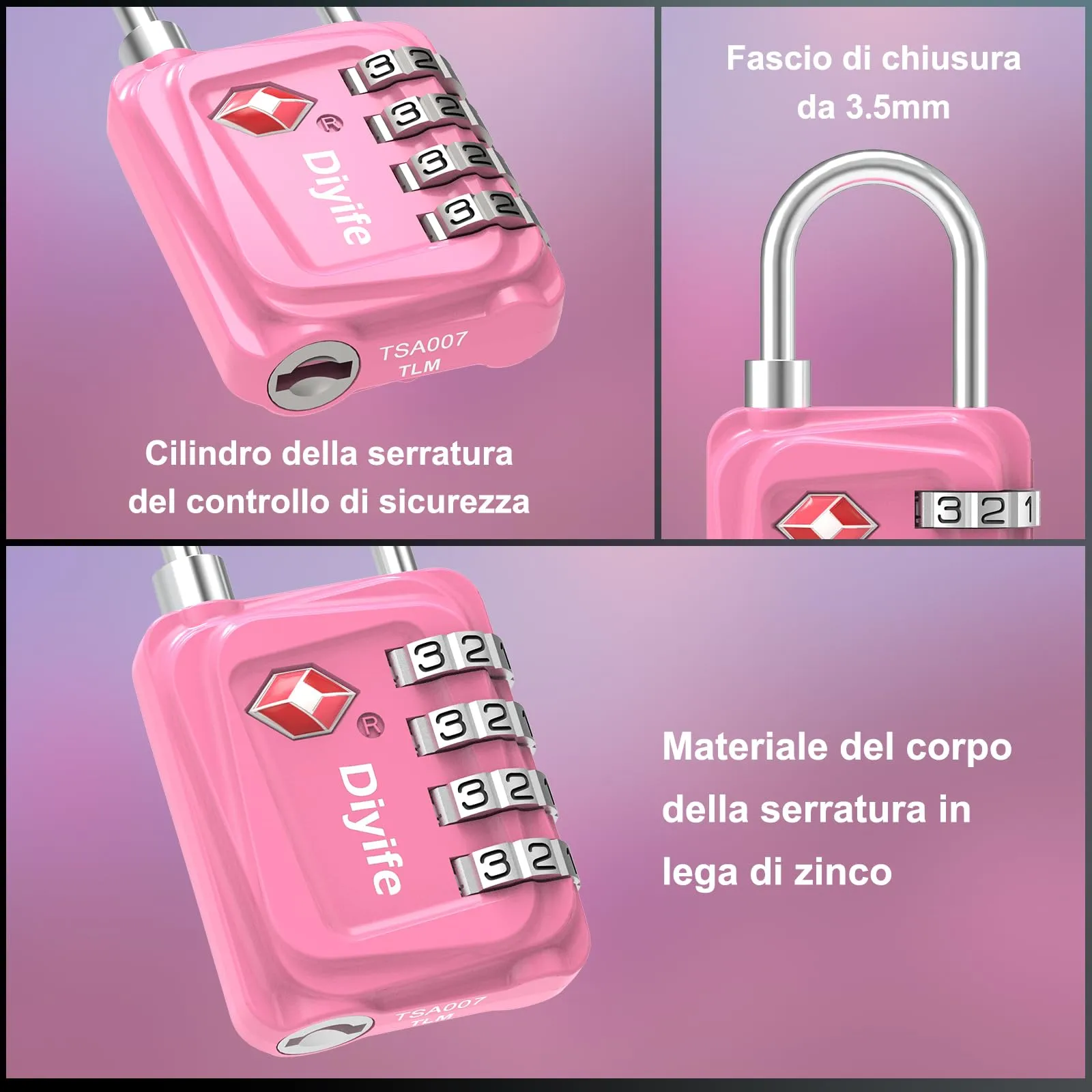 Diyife Lucchetto TSA, 2 Pezzi - immagine 5