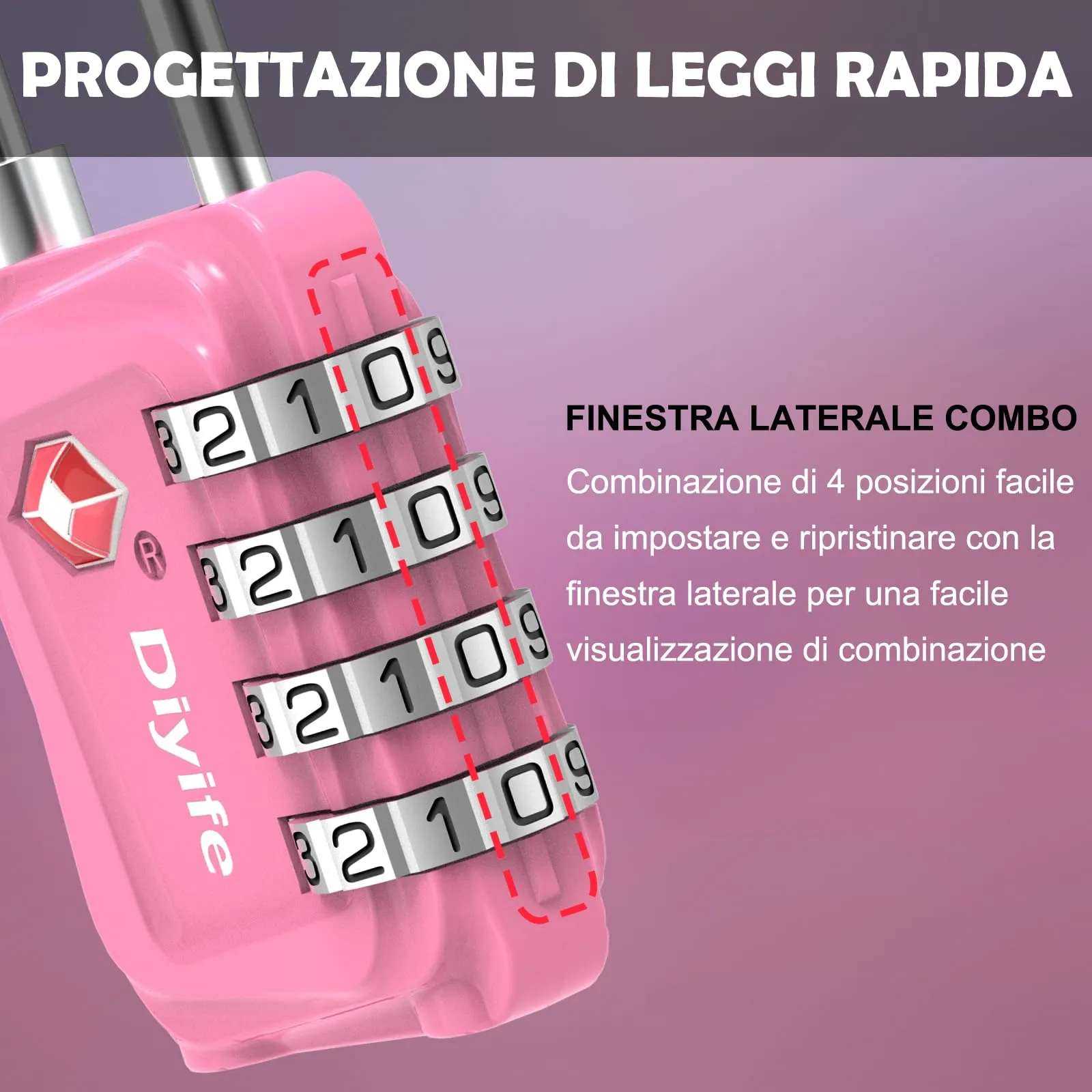Diyife Lucchetti TSA per Valigie, 4 Pezzi - immagine 3