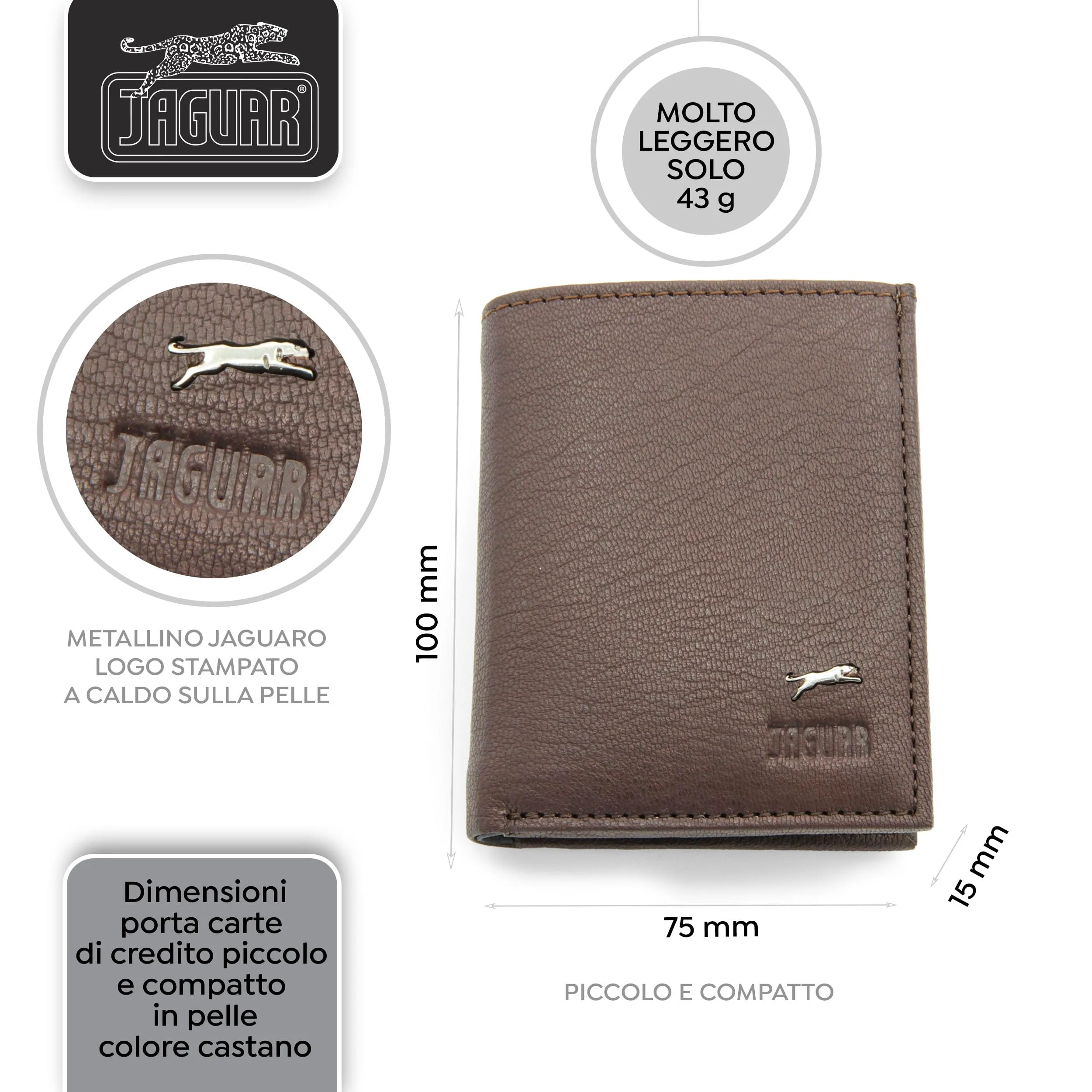 Jaguar Porta Carte di Credito Uomo in Pelle con Protezione RFID (Castano) - immagine 3