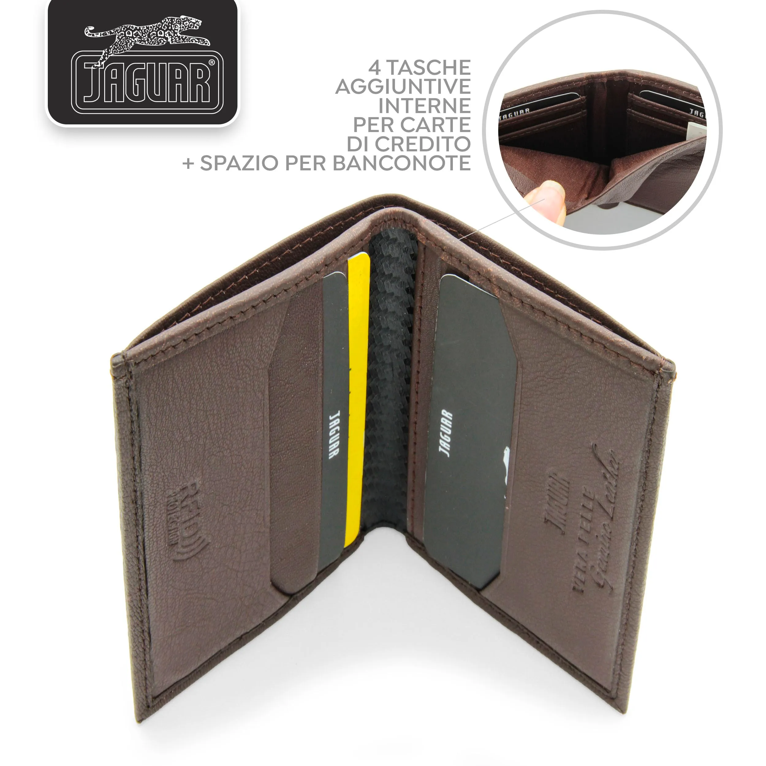 Jaguar Porta Carte di Credito Uomo in Pelle con Protezione RFID (Castano) - immagine 5