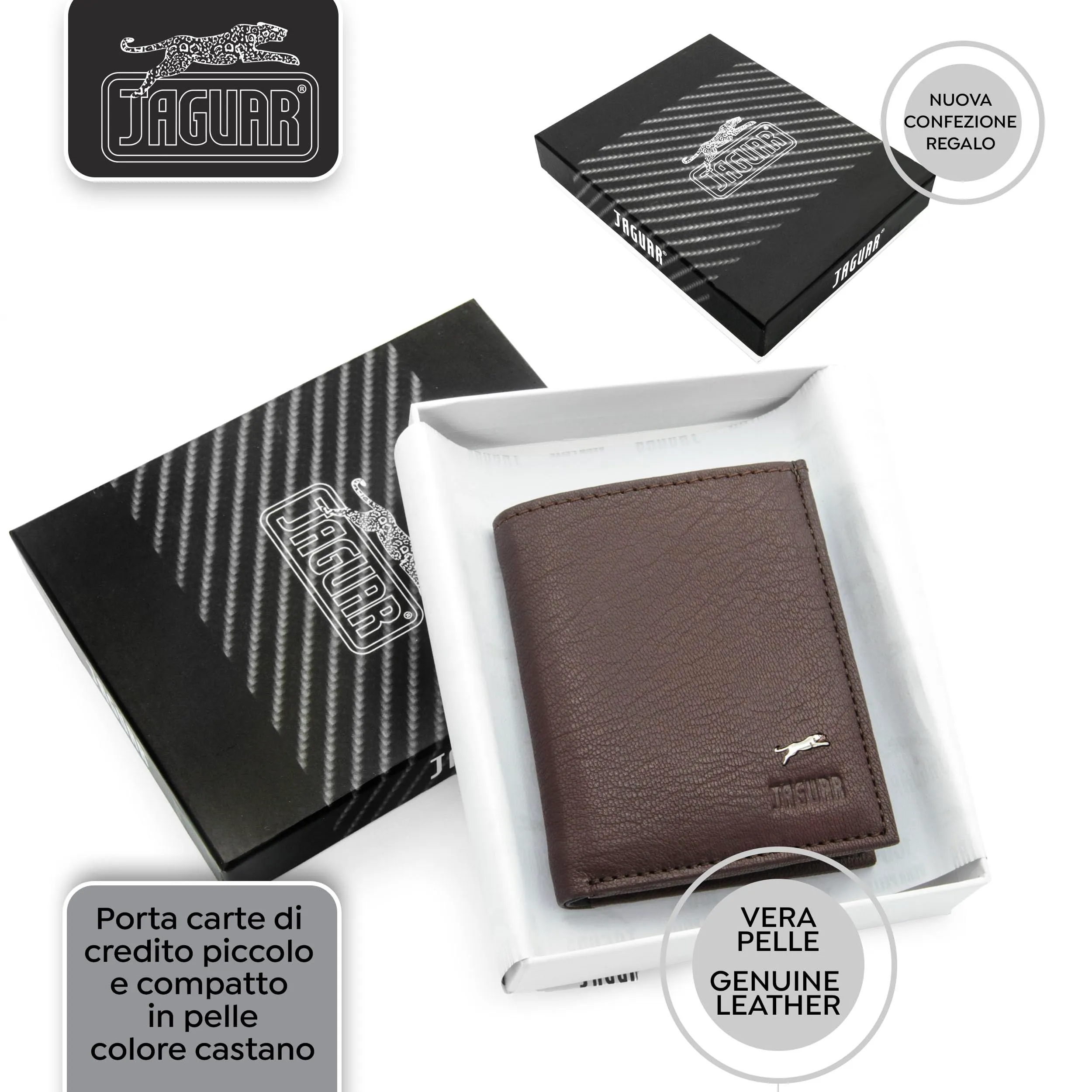 Jaguar Porta Carte di Credito Uomo in Pelle con Protezione RFID (Castano) - immagine 7