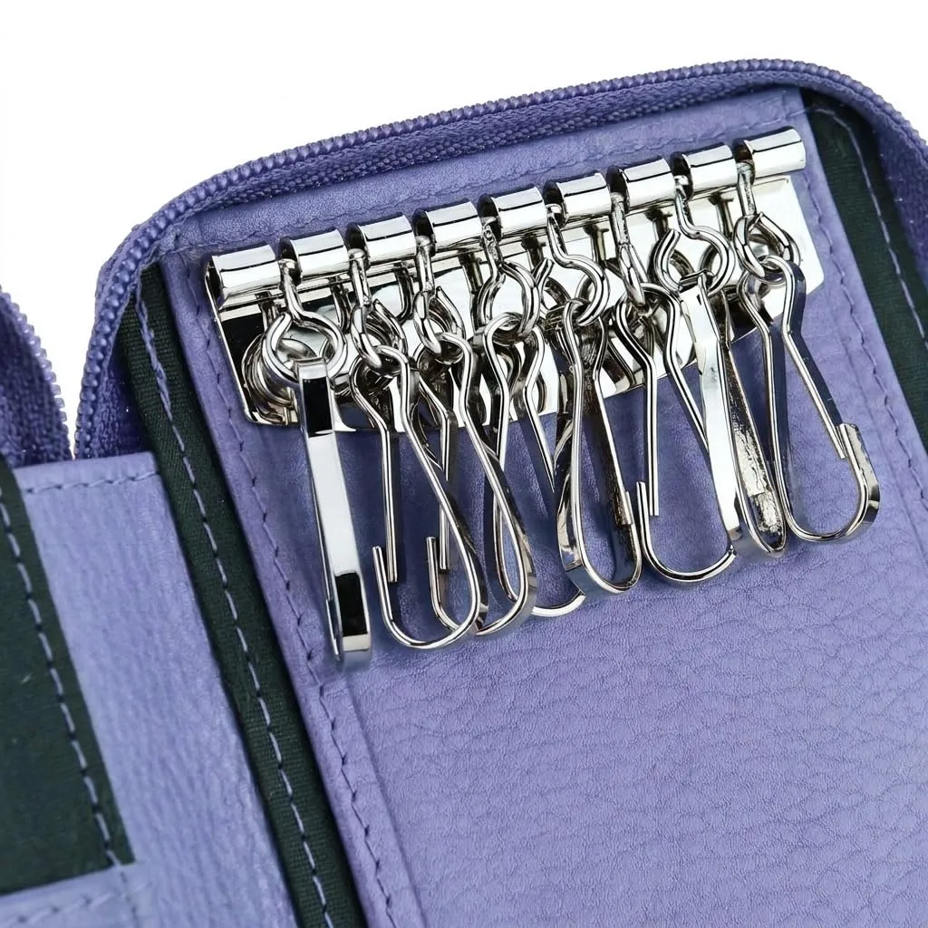 CM Conte Massimo Portachiavi in Vera Pelle con Cerniera, Ganci e Tasche (Lilla Grande) - immagine 2