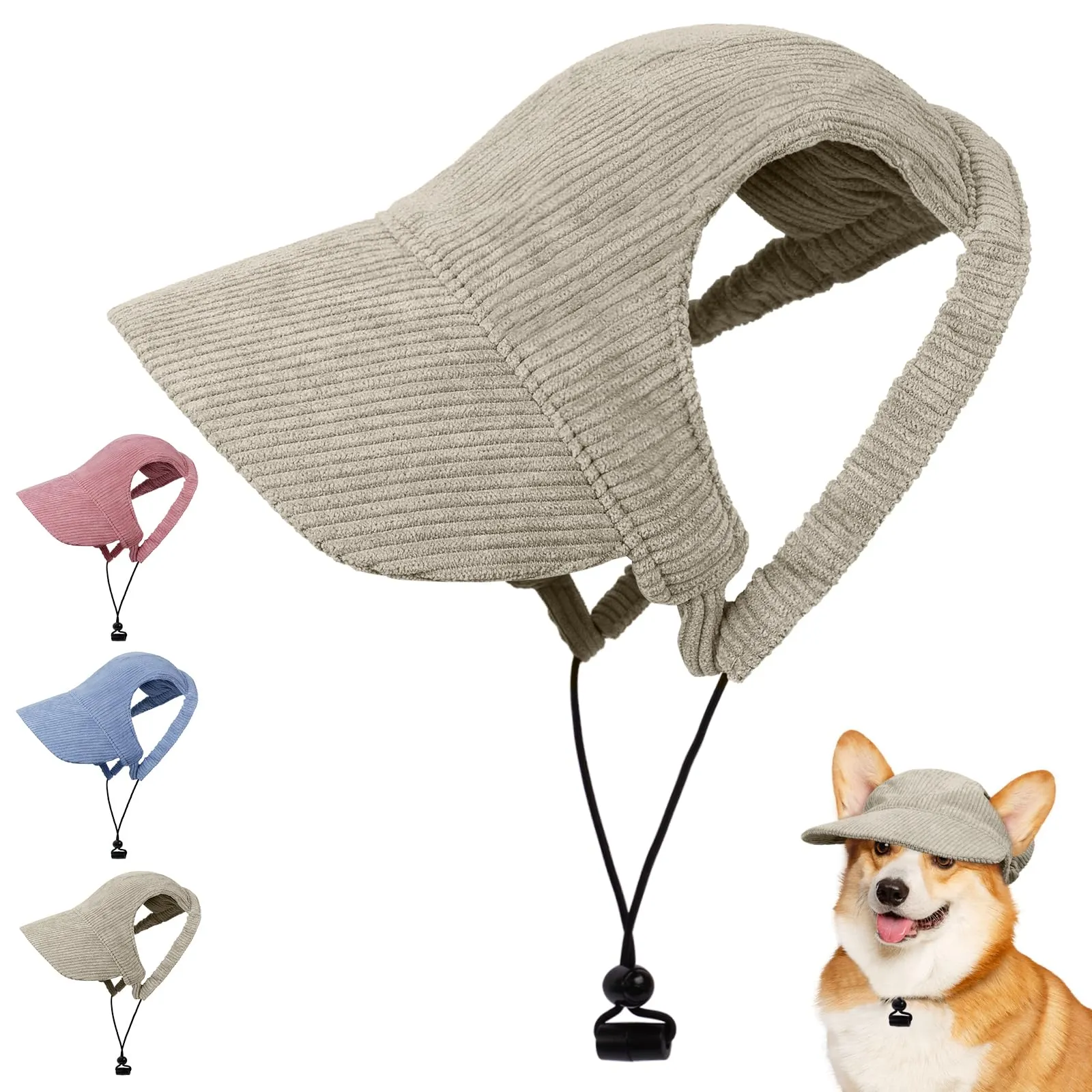 OFFCUP Berretto da Baseball per Cani Regolabile con Fori per Orecchie, Protezione Solare, Taglia L, Cachi - immagine 1