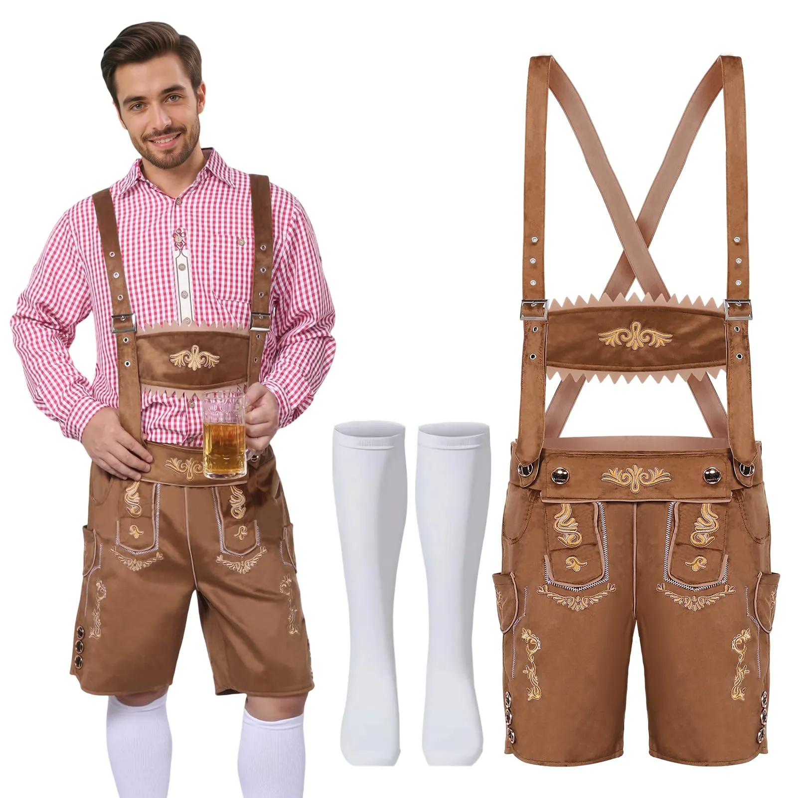 Moerstar Oktoberfest Costume Uomo Lederhosen Bavarese, Marrone, M - immagine 1