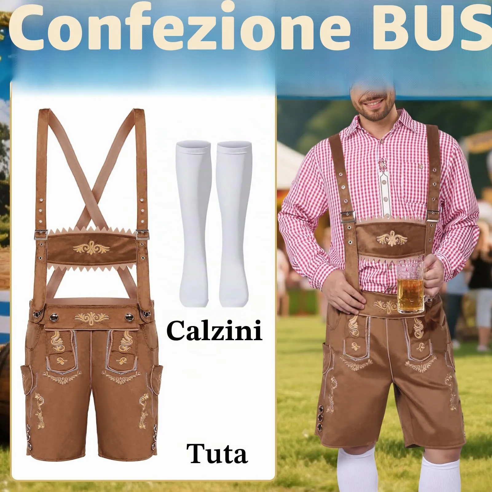 Moerstar Oktoberfest Costume Uomo Lederhosen Bavarese, Marrone, M - immagine 3
