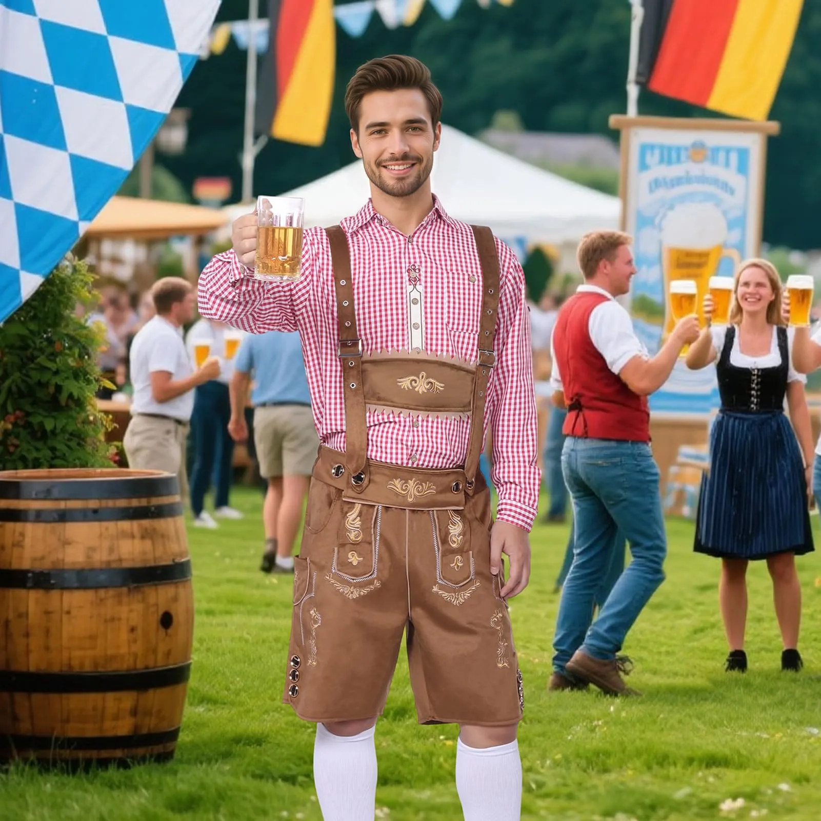 Moerstar Oktoberfest Costume Uomo Lederhosen Bavarese, Marrone, M - immagine 7
