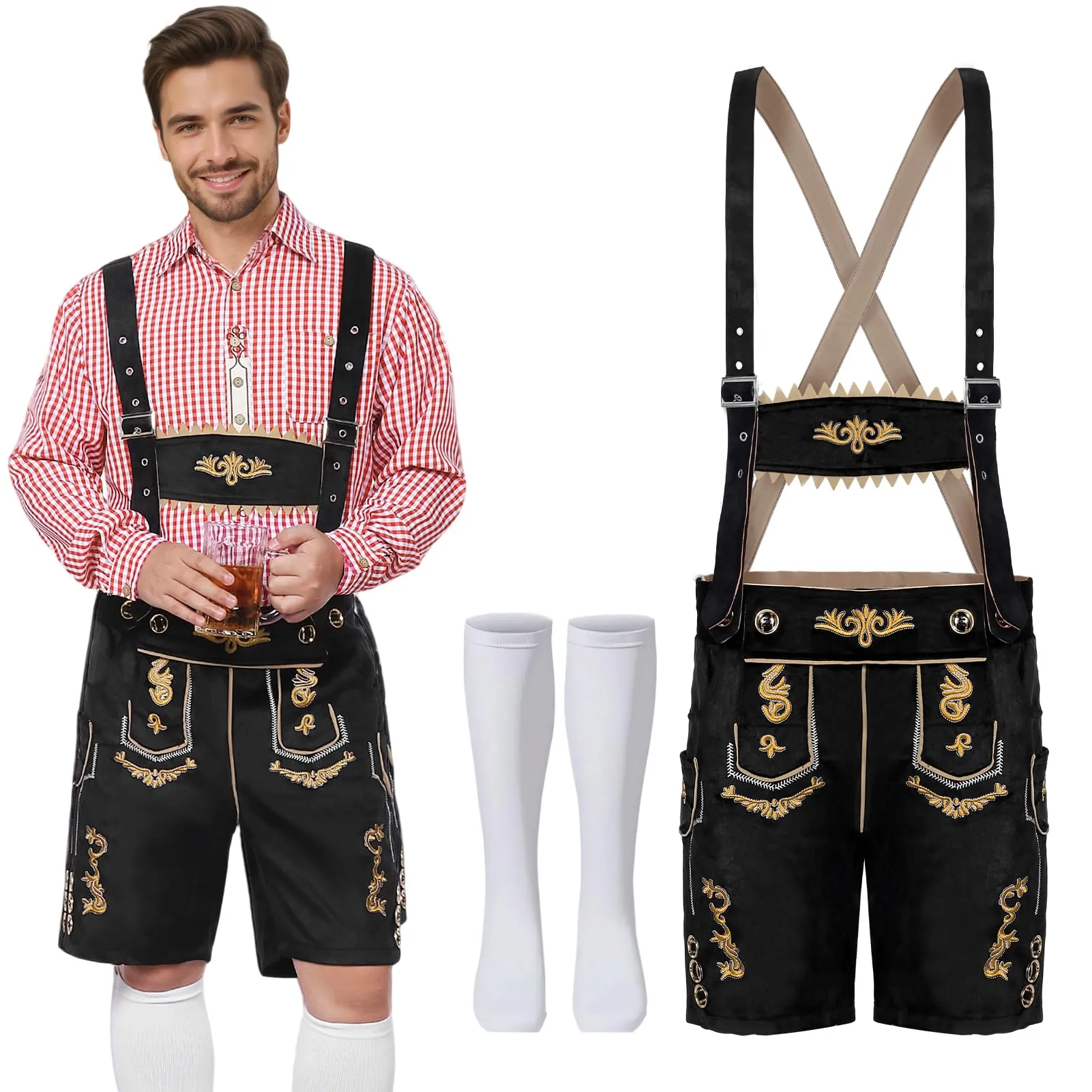 Moerstar Costume Bavarese Lederhosen Uomo, Nero, L - immagine 1