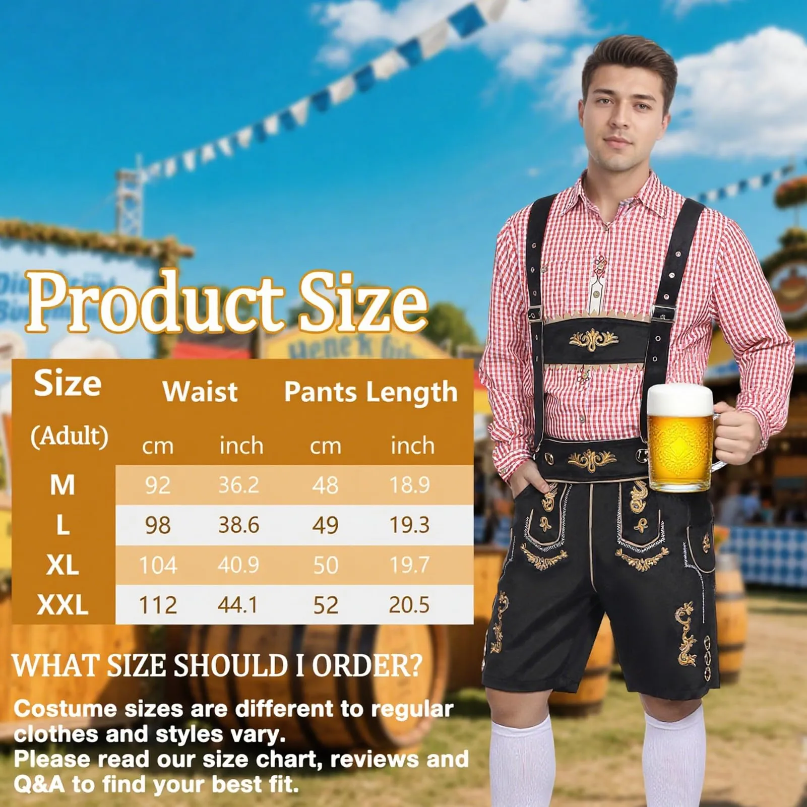 Moerstar Costume Bavarese Lederhosen Uomo, Nero, L - immagine 4