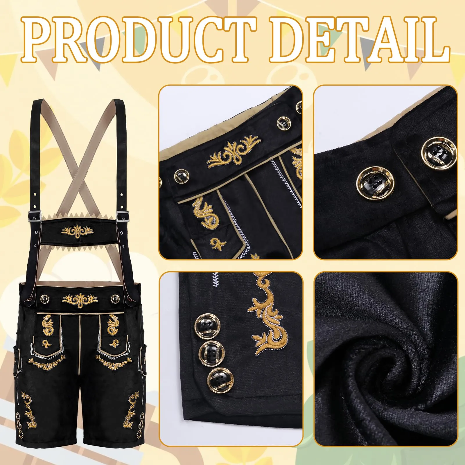 Moerstar Costume Oktoberfest Uomo Lederhosen, Nero, M - immagine 2