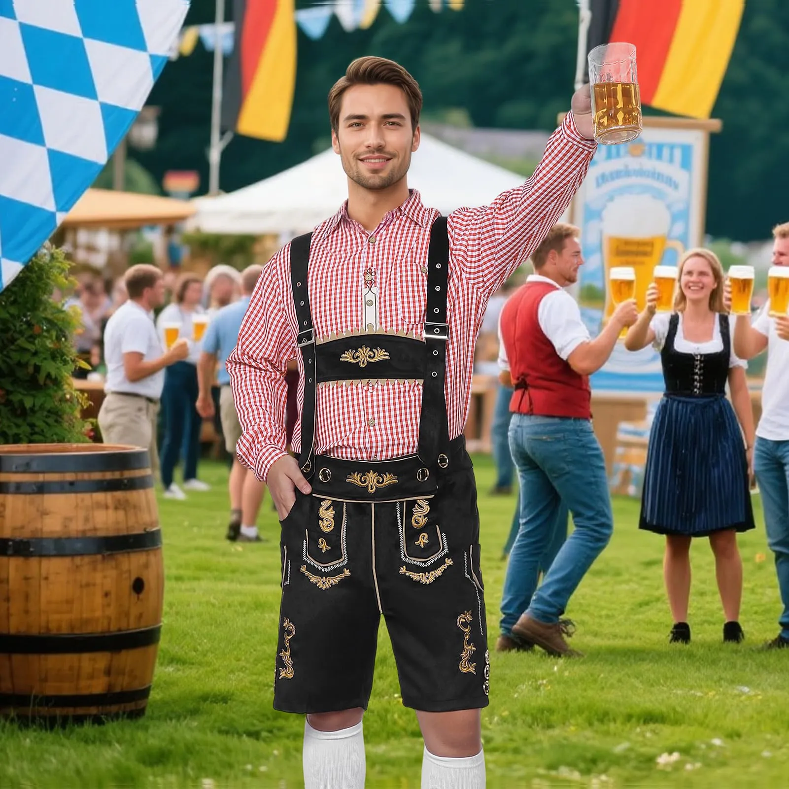 Moerstar Costume Oktoberfest Uomo Lederhosen, Nero, M - immagine 5
