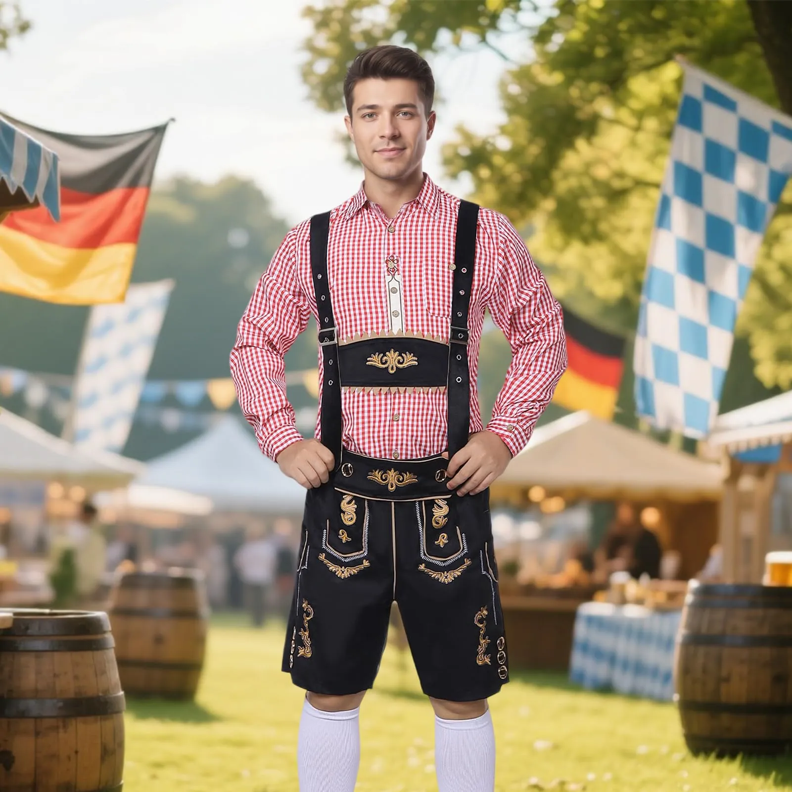 Moerstar Costume Oktoberfest Uomo Lederhosen, Nero, M - immagine 6